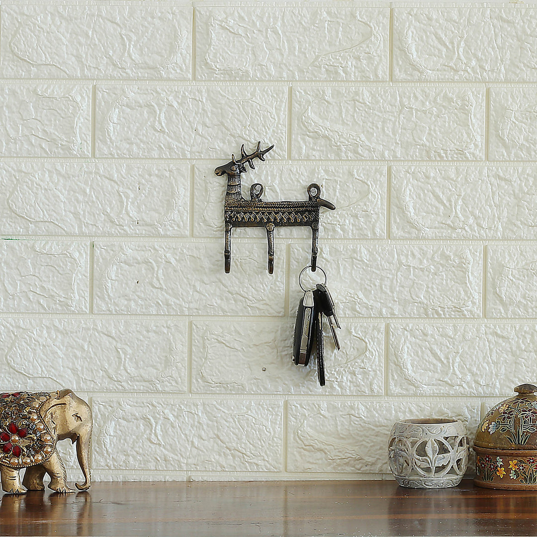 Reindeer-Shaped Copper-Plated Brass Key Rack from India - Palatial Reindeer