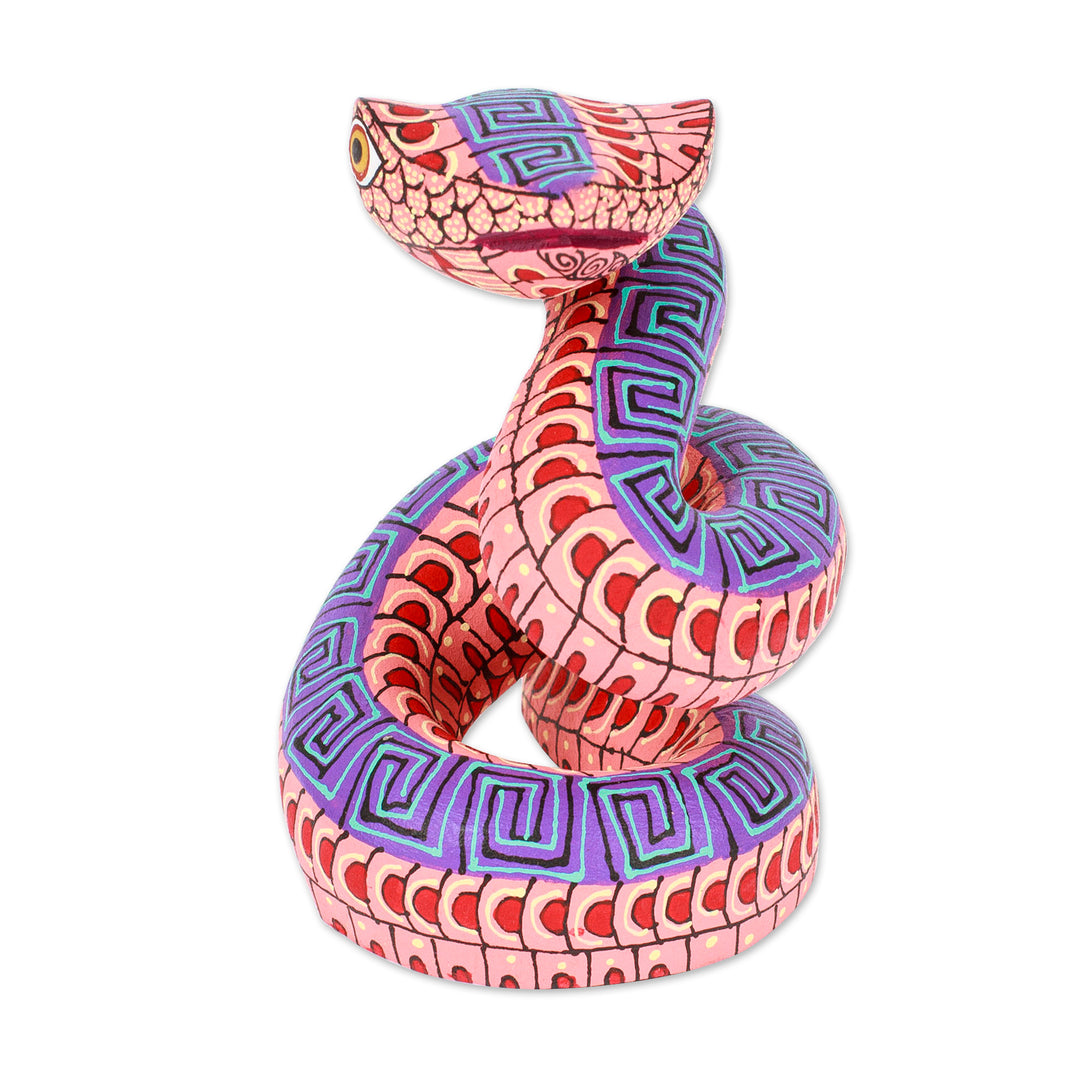 Hand-Painted Melon Copal Wood Alebrije Snake Figurine - Melon Hiss