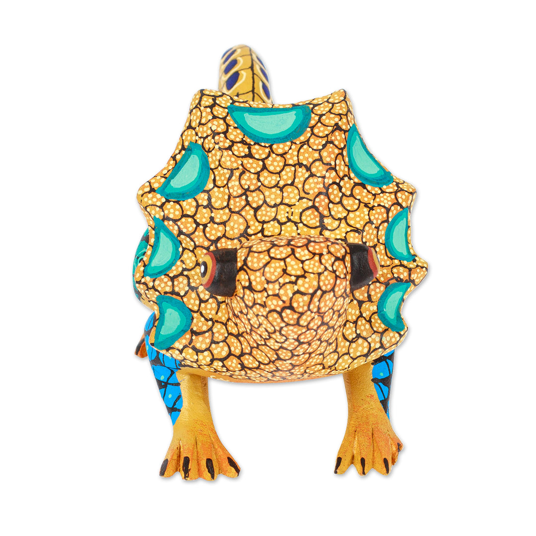 Hand-Painted Honey Copal Wood Chameleon Alebrije Figurine - Chameleonic Honey