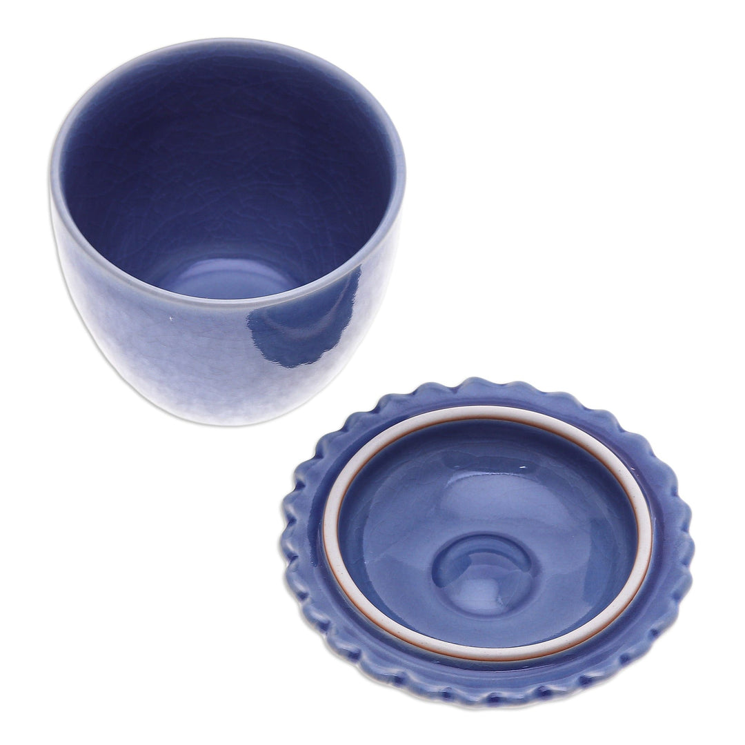 Blue Handmade Celadon Ceramic Sunflower Themed Salsa Bowl - Sunflower in Blue