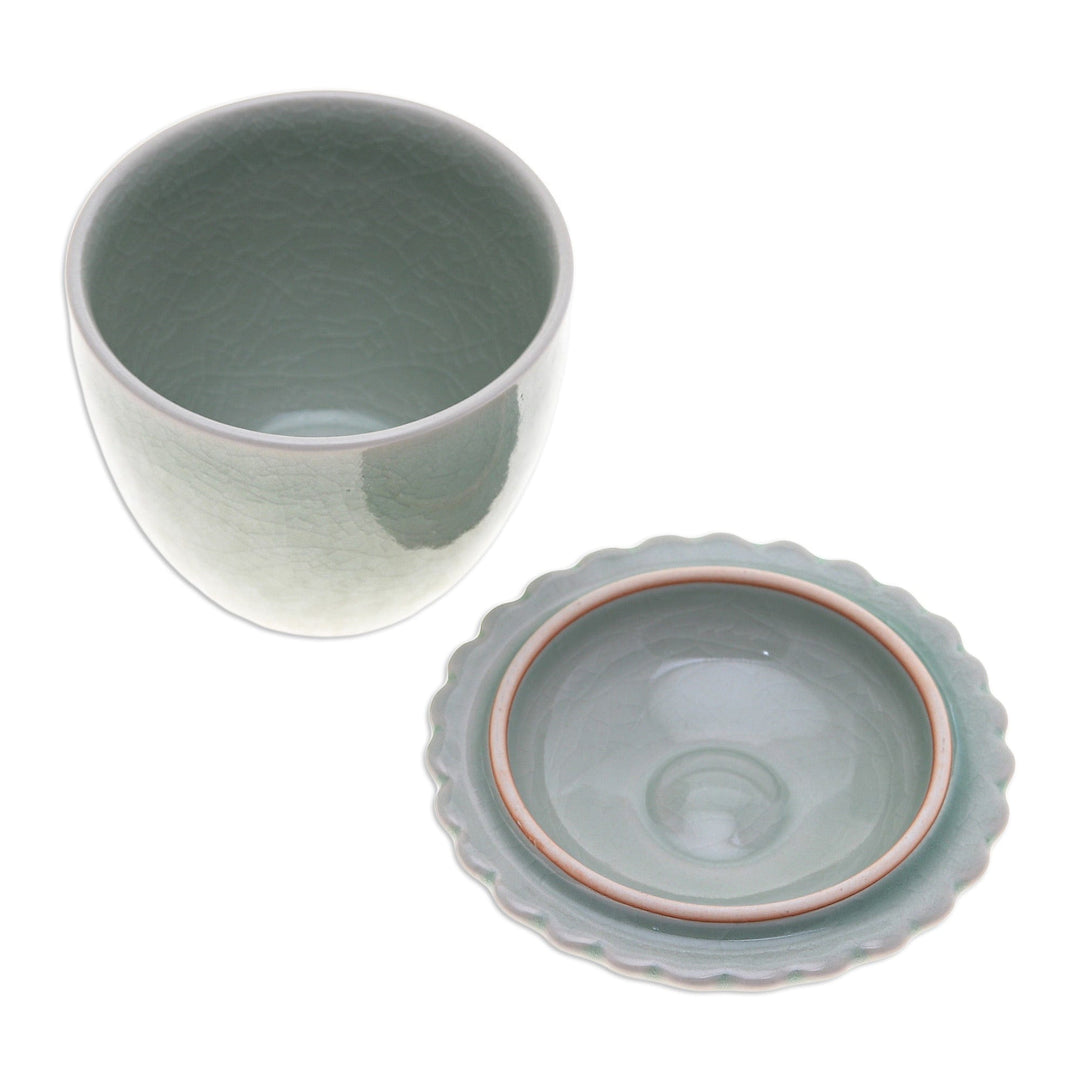 Green Handmade Celadon Ceramic Sunflower Themed Salsa Bowl - Sunflower in Green