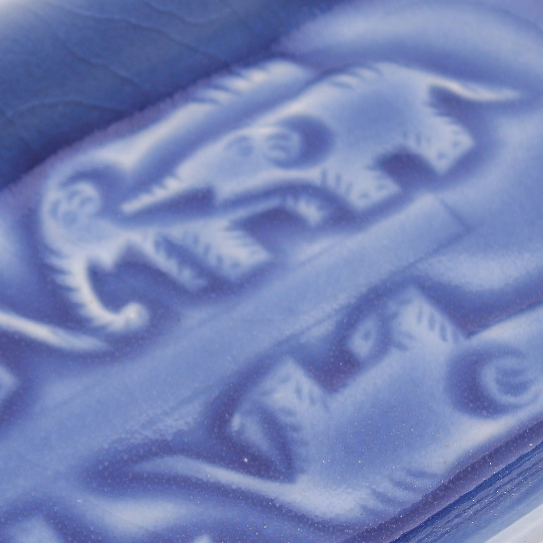 Blue Handmade Celadon Ceramic Elephant-Themed Serving Dish - Elephant Spectacle