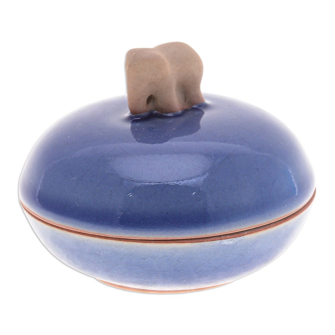 Blue Handmade Celadon Ceramic Elephant-Themed Decorative Jar - Elephant Radiance