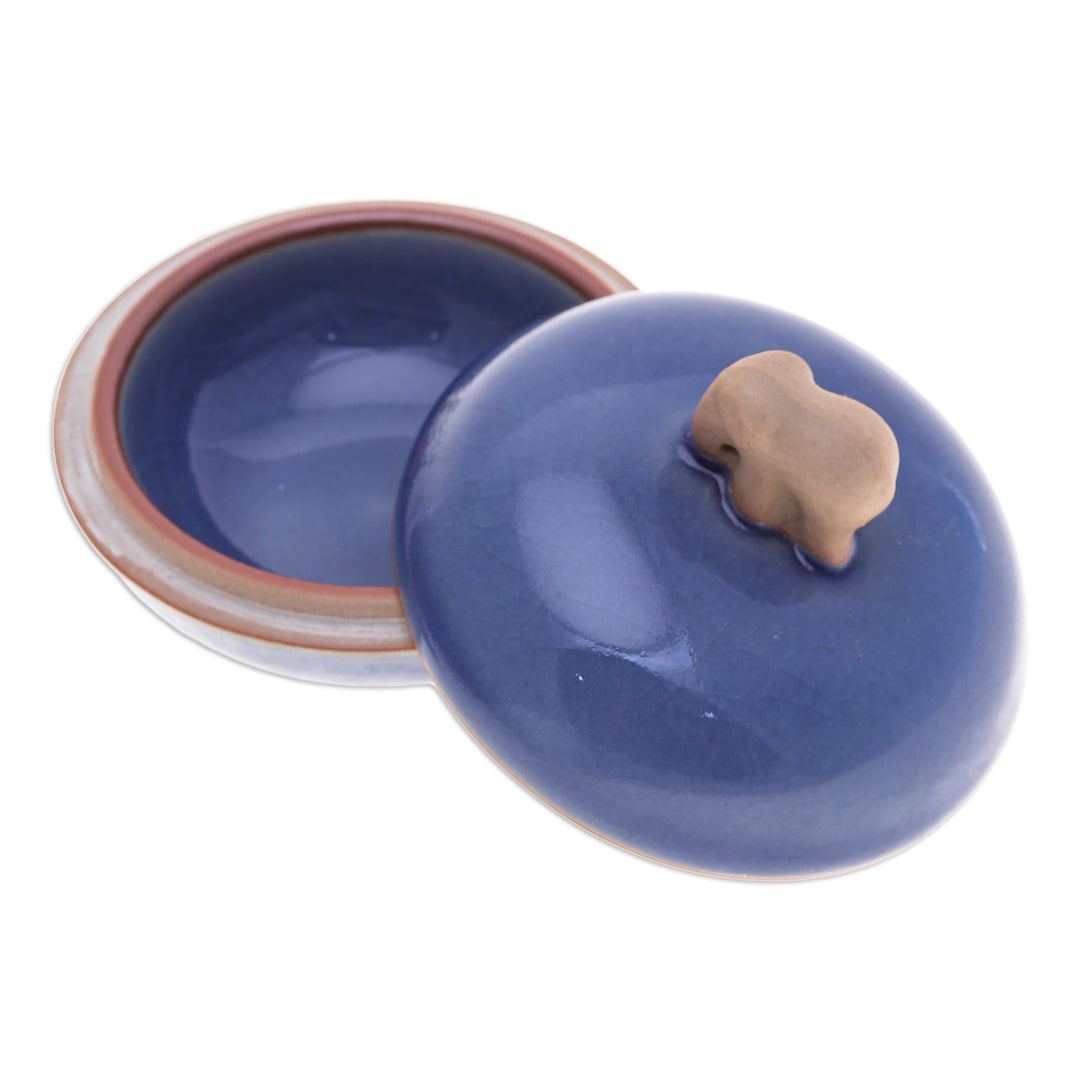 Blue Handmade Celadon Ceramic Elephant-Themed Decorative Jar - Elephant Radiance