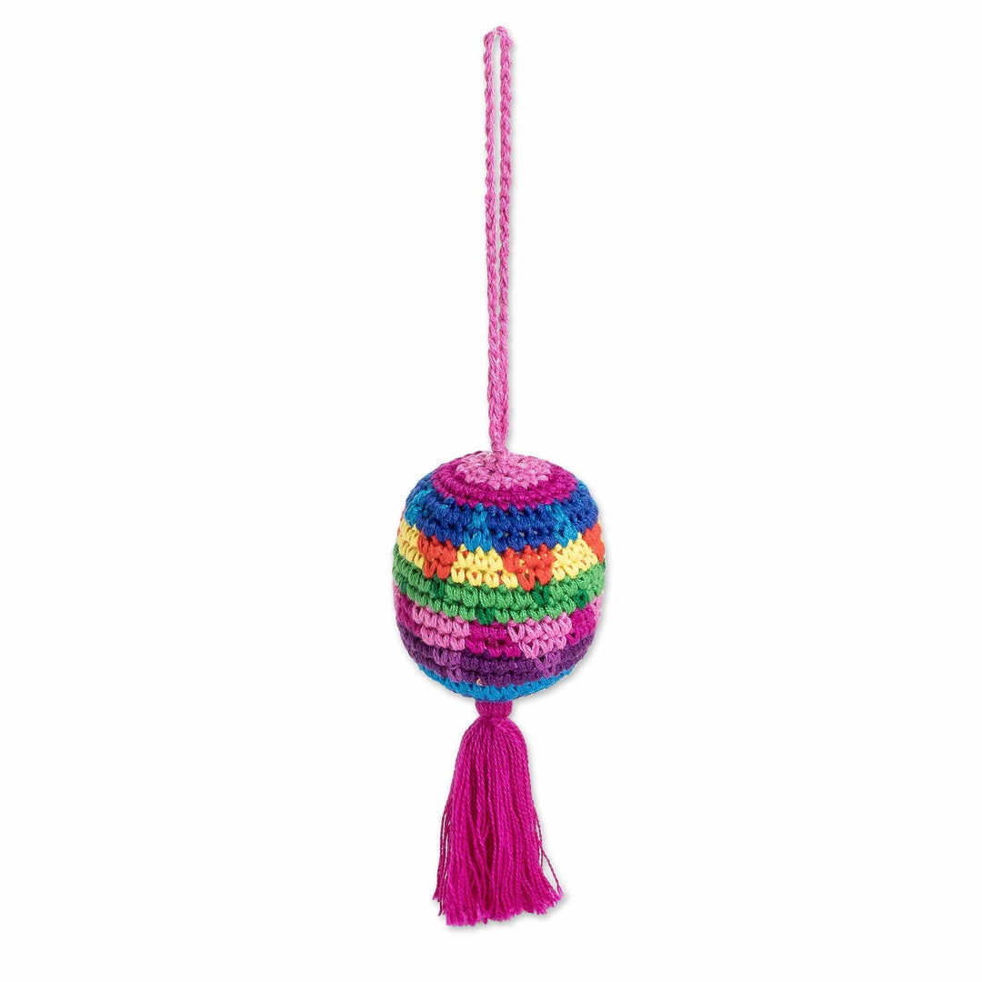 Traditional Knit Cotton Hacky Sack Ornament in Vibrant Hues - Oneiric Fun