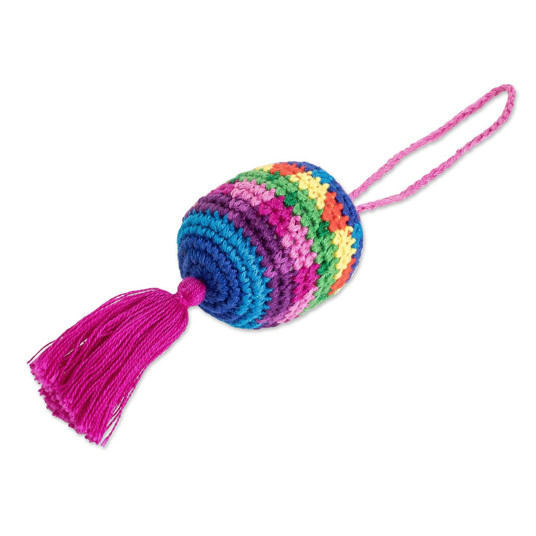 Traditional Knit Cotton Hacky Sack Ornament in Vibrant Hues - Oneiric Fun
