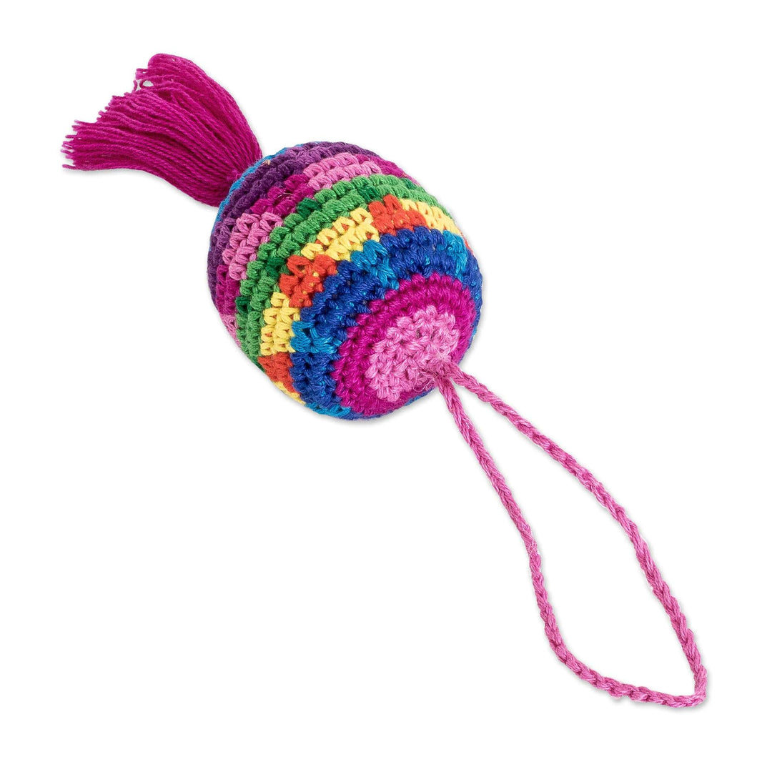 Traditional Knit Cotton Hacky Sack Ornament in Vibrant Hues - Oneiric Fun