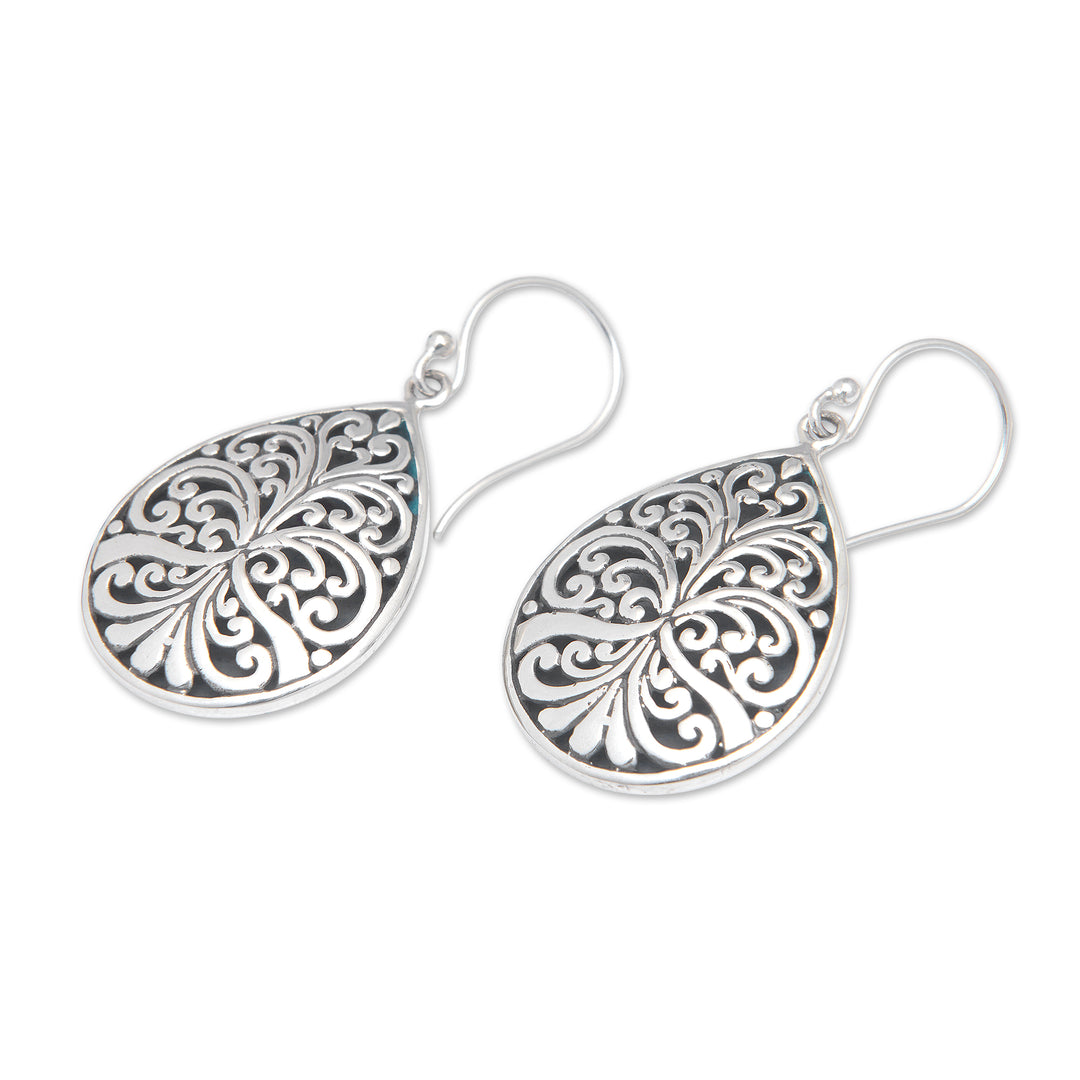 Sterling Silver Dangle Earrings with Swirl Motifs from Bali - Forest Glam