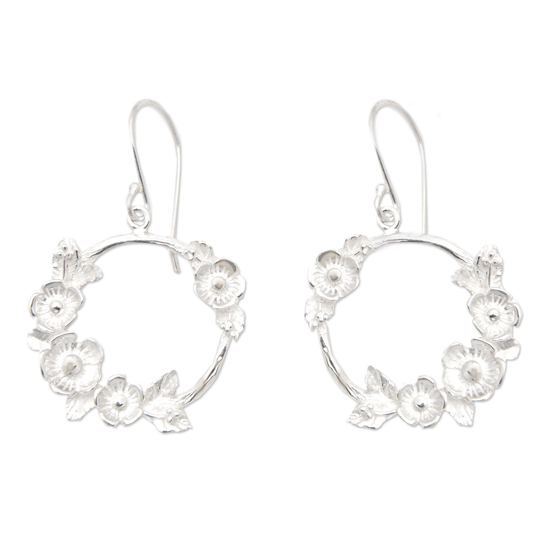 Polished Floral Sterling Silver Dangle Earrings from Bali - Blooming Union