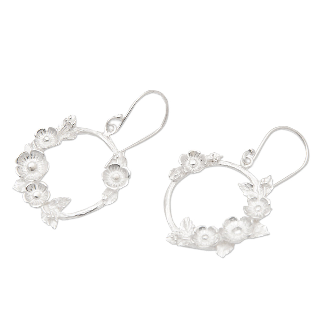 Polished Floral Sterling Silver Dangle Earrings from Bali - Blooming Union