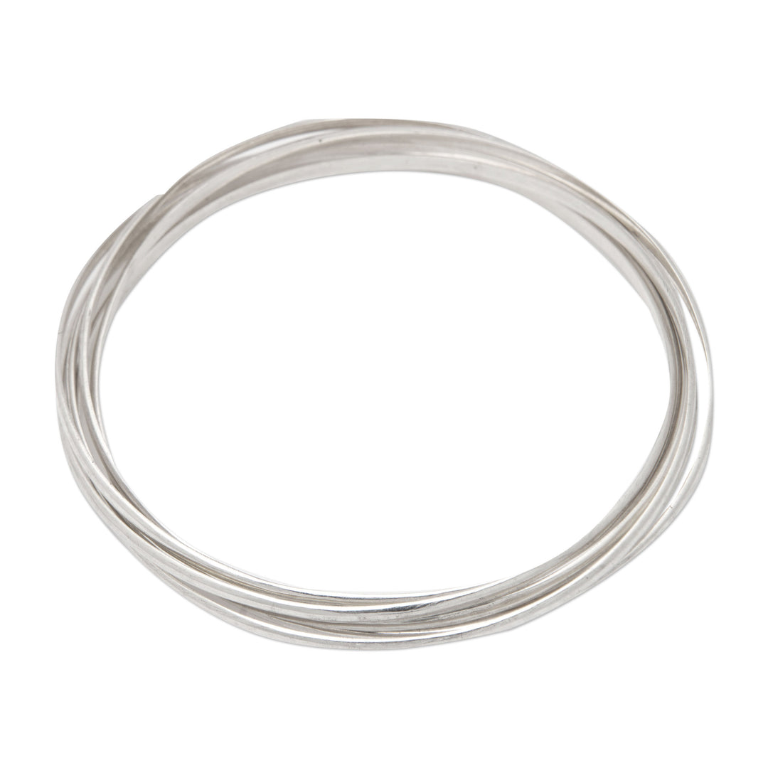 Modern Minimalist Polished Sterling Silver Bangle Bracelet - Radiant Hoop