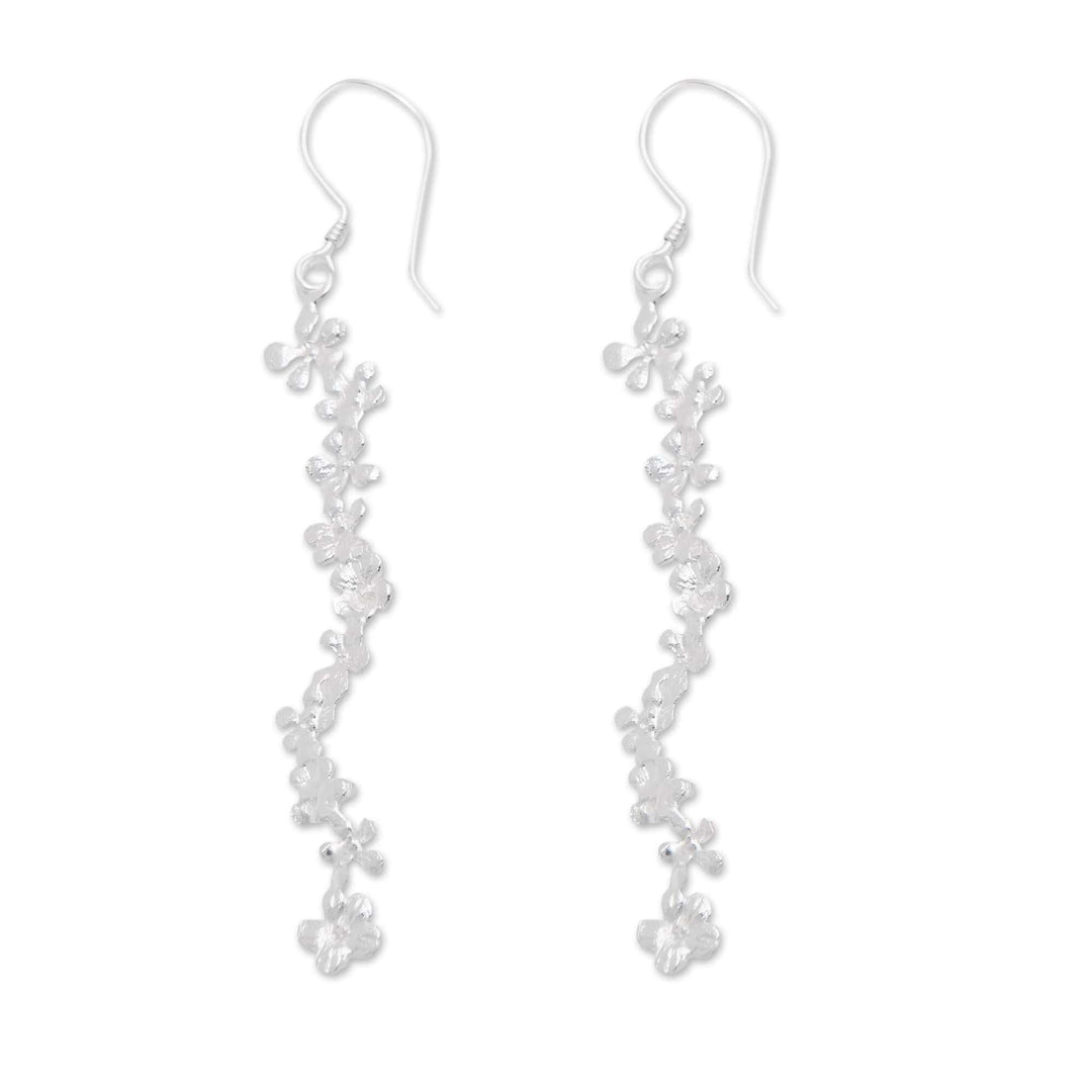 Brushed-Satin Finish Floral Sterling Silver Dangle Earrings - Holy Spring
