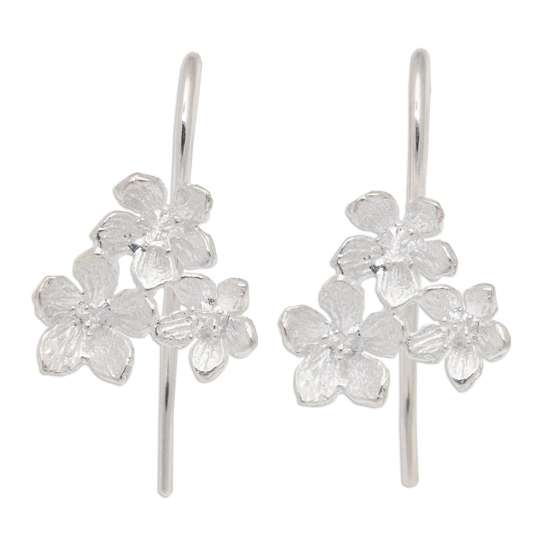 Floral Brushed-Satin Sterling Silver Drop Earrings from Bali - Sweetness Bouquet