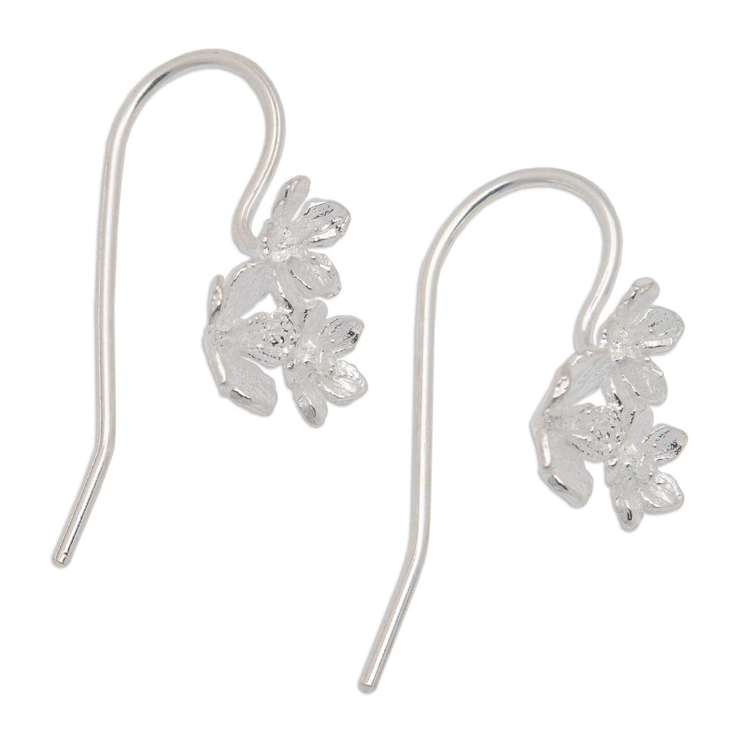 Floral Brushed-Satin Sterling Silver Drop Earrings from Bali - Sweetness Bouquet