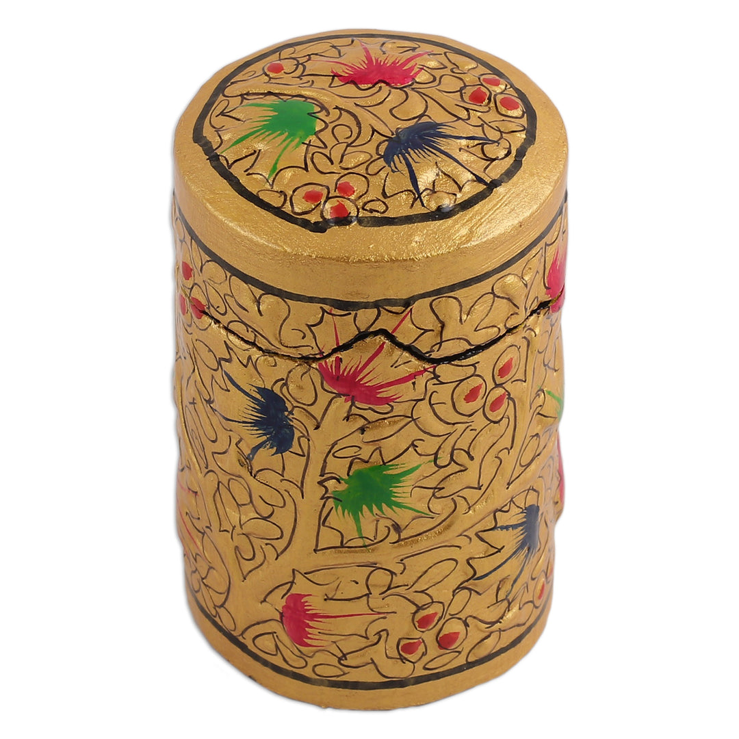 Handcrafted Golden-Toned Leafy Papier Mache Toothpick Holder - Golden Valley