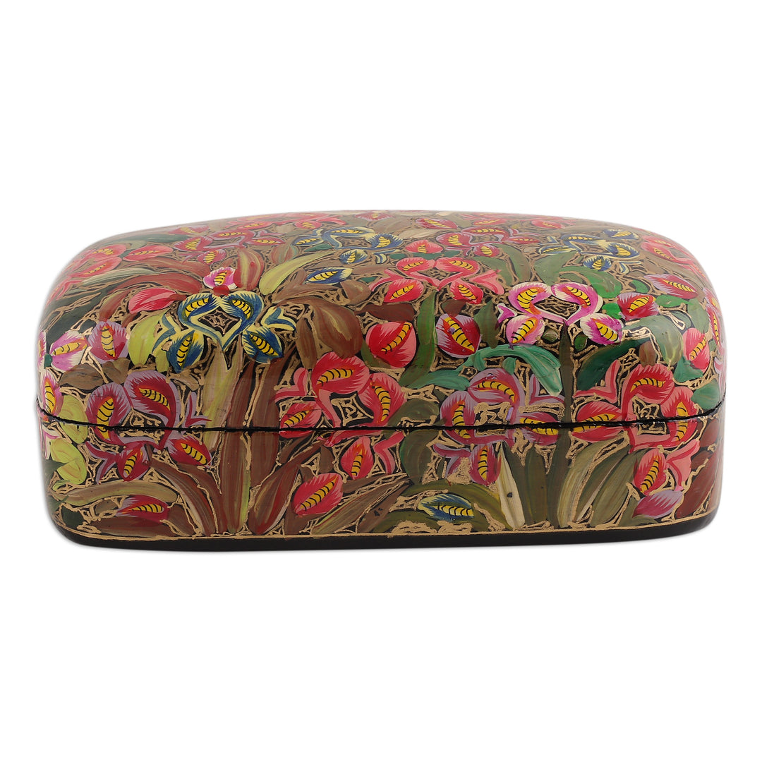 Hand-Painted Wood Papier Mache Floral & Leaf Decorative Box - Floral Glam
