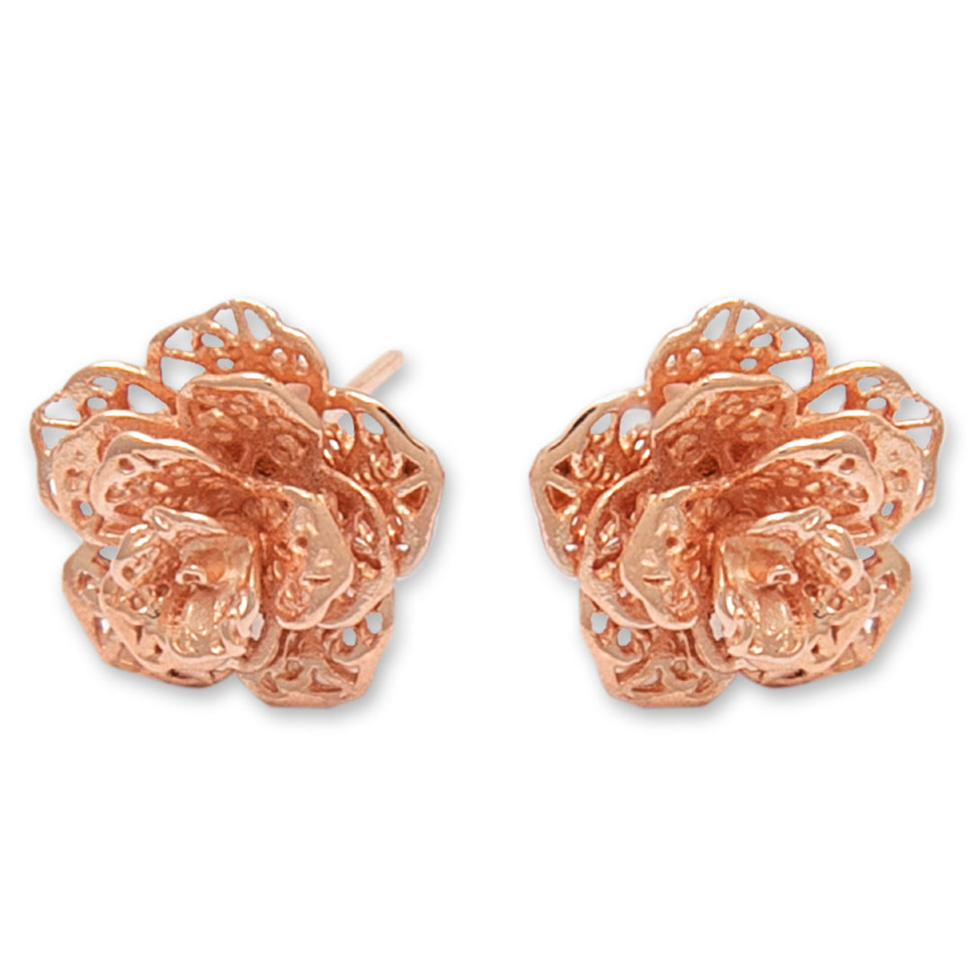Polished Floral 18k Rose Gold-Plated Button Earrings - Primaveral Rose