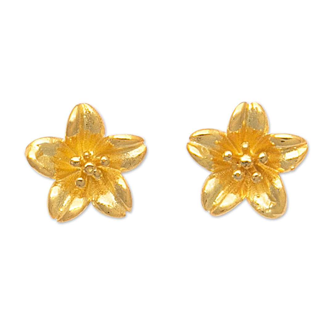 18k Gold-Plated Floral Sterling Silver Button Earrings - Summery Frangipani