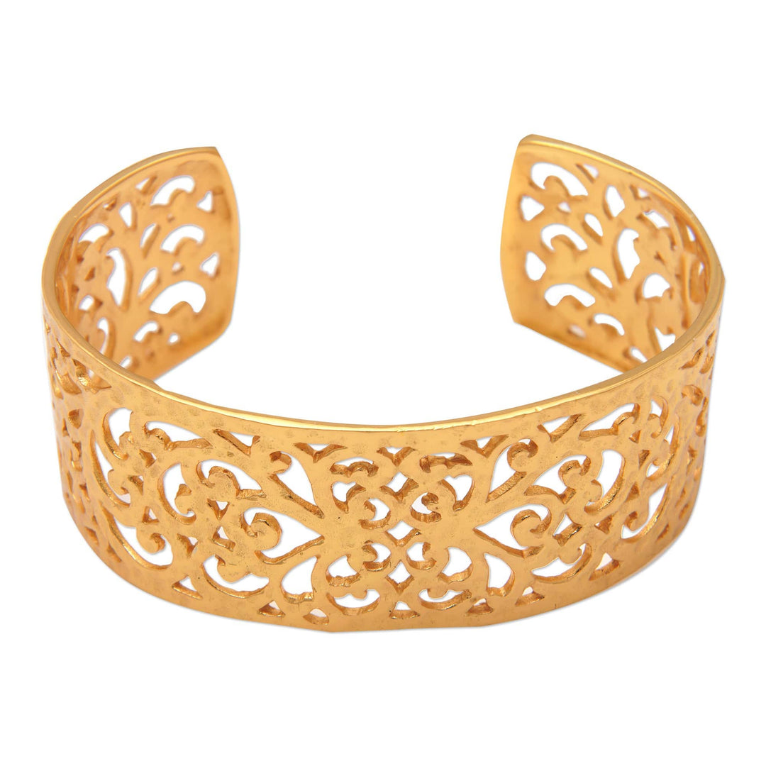 Classic Vine-Themed 22k Gold-Plated Cuff Bracelet from Bali - Enchanting Gianyar
