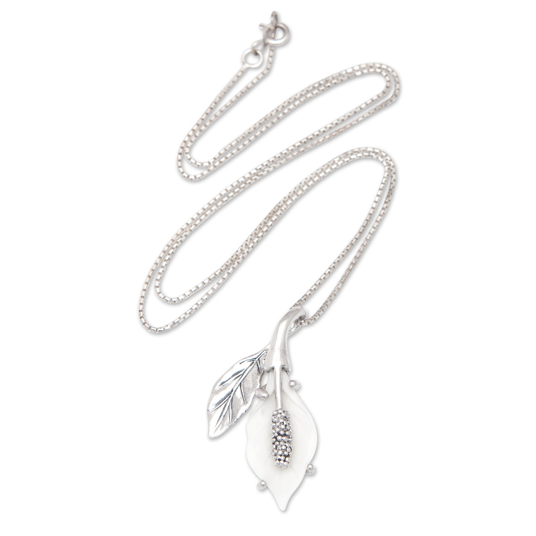 Polished Lily-Themed Sterling Silver Pendant Necklace - Lily of Peace
