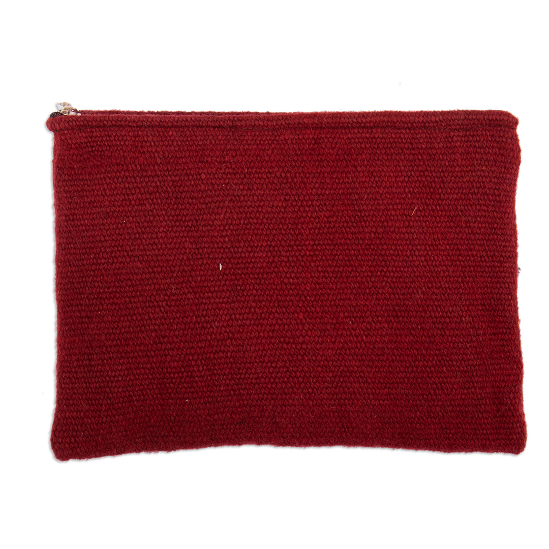 Bird and Flower-Themed Burgundy Wool Cosmetic Bag - Burgundy Nature