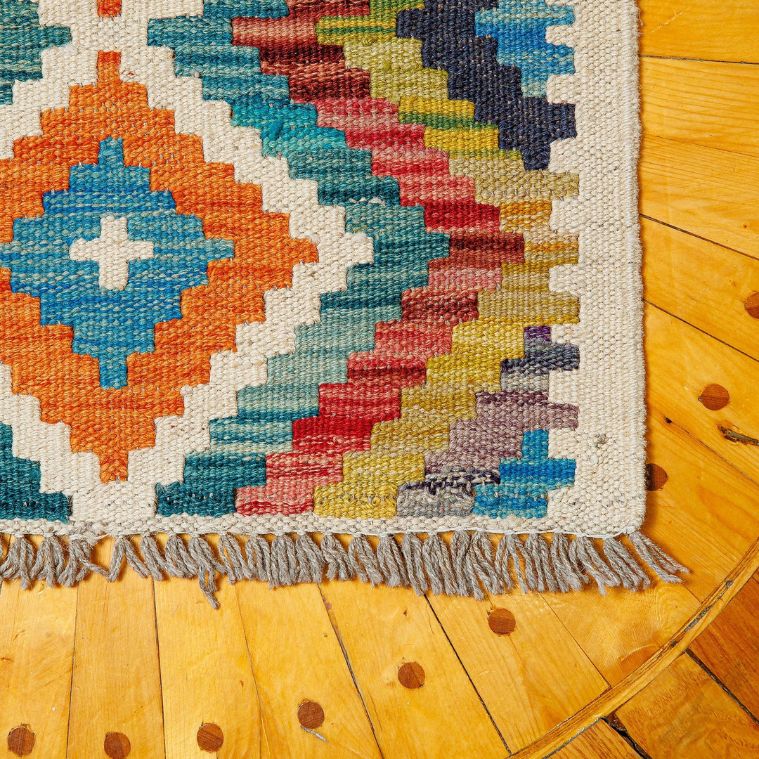 1.5x1.5 Uzbek Hand-Knotted Geometric-Themed Wool Area Rug - Magnetic Rhombus