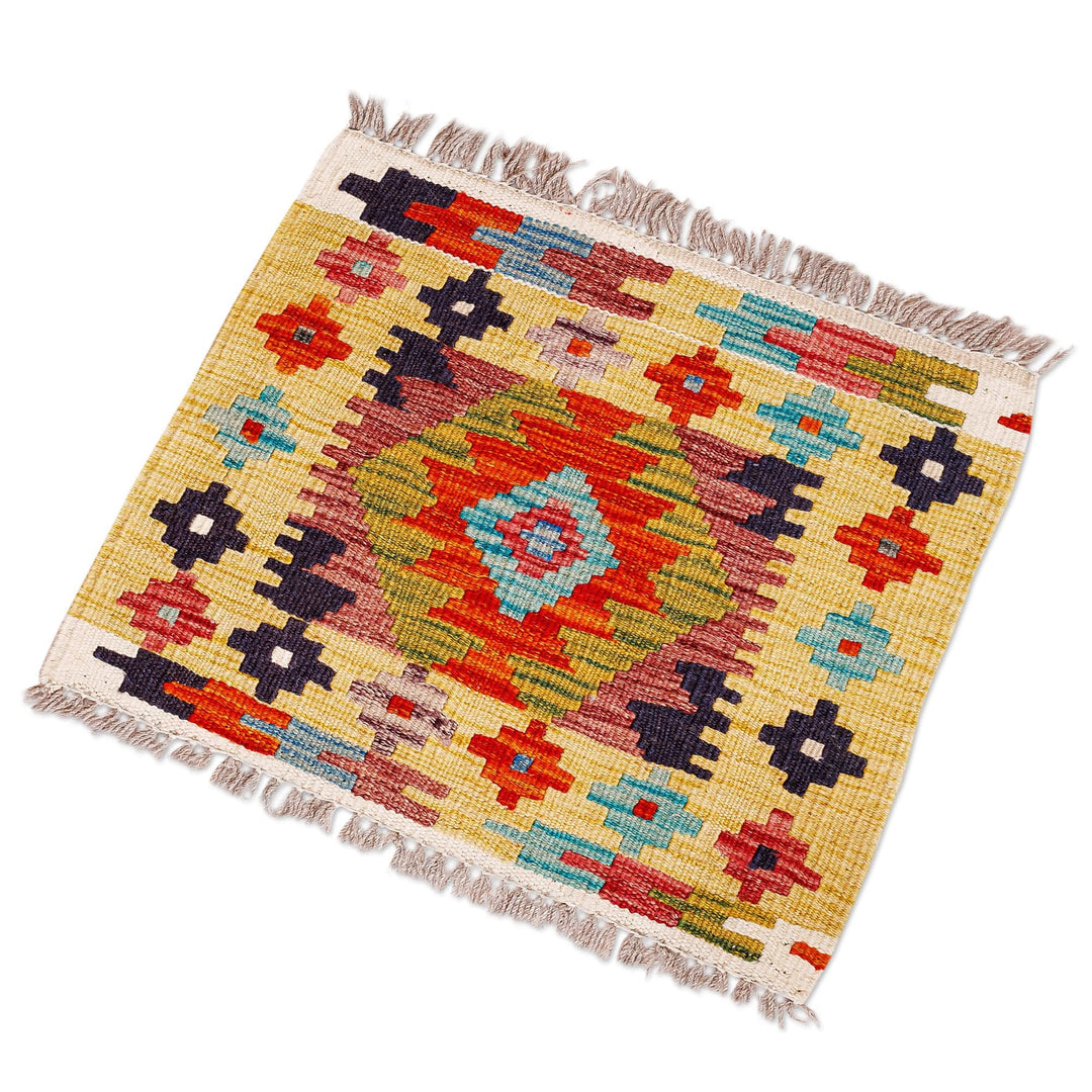 1.5x1.5 Uzbek Hand-Knotted Geometric Fringed Wool Area Rug - Sublime Patterns