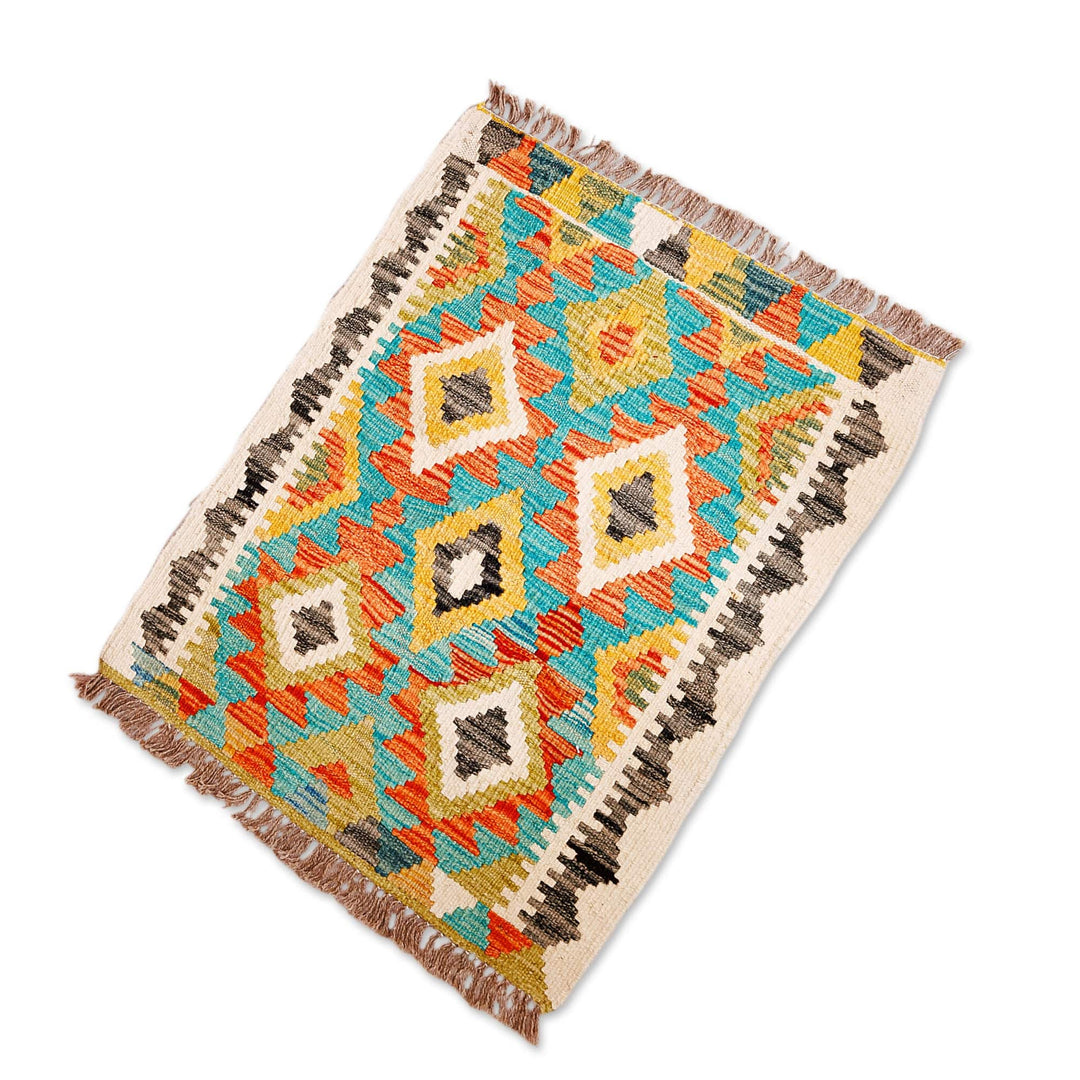 Uzbek Hand-Knotted Geometric-Themed Wool Area Rug (2x2.5) - Modern Patterns