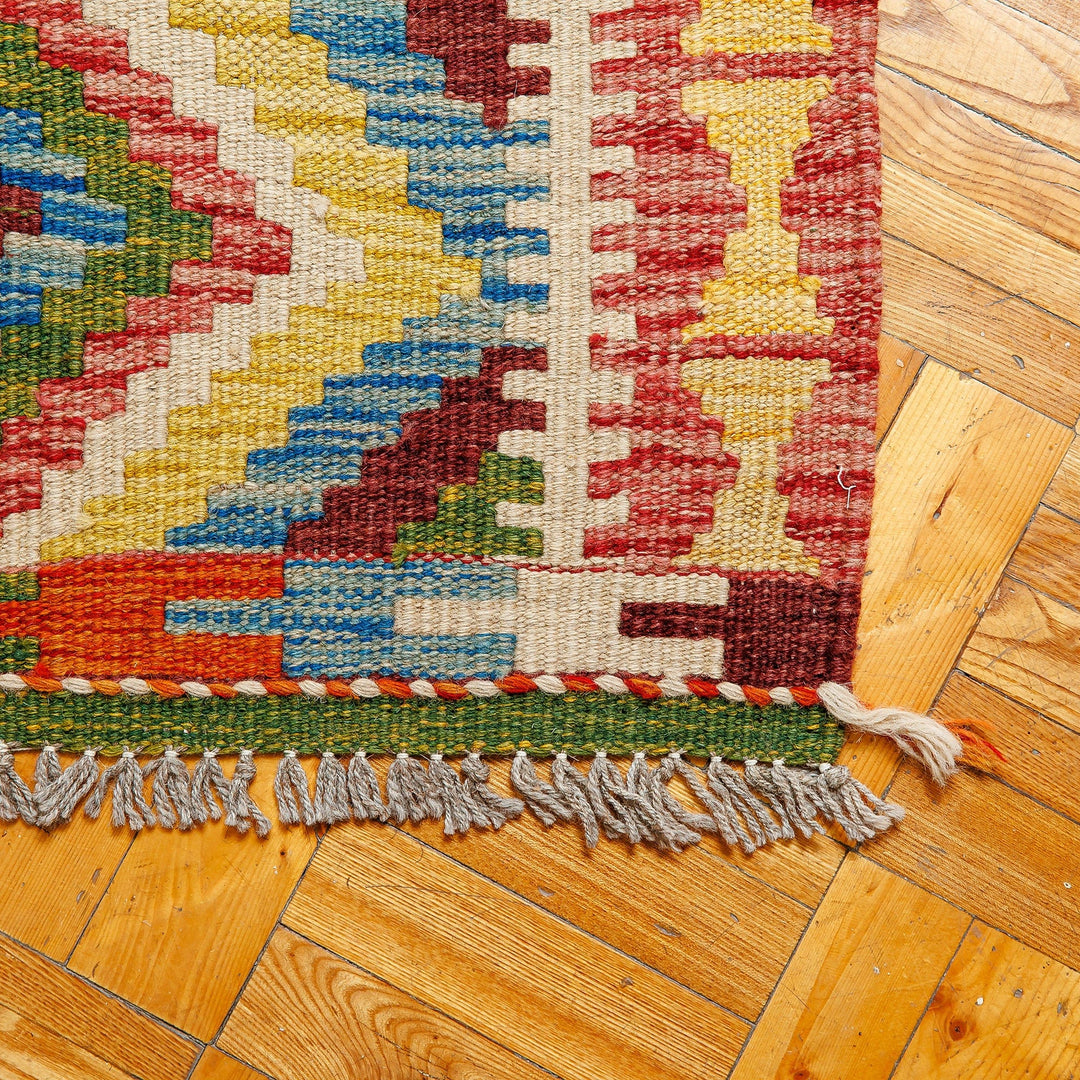 Uzbek Hand-Knotted Geometric-Themed Wool Area Rug (2x2.5) - Modern Patterns