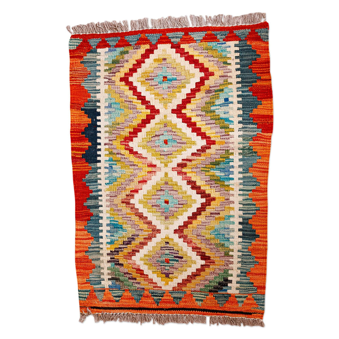 Hand-Knotted Wool Area Rug with Geometric Motifs (2x3) - Creative Patterns