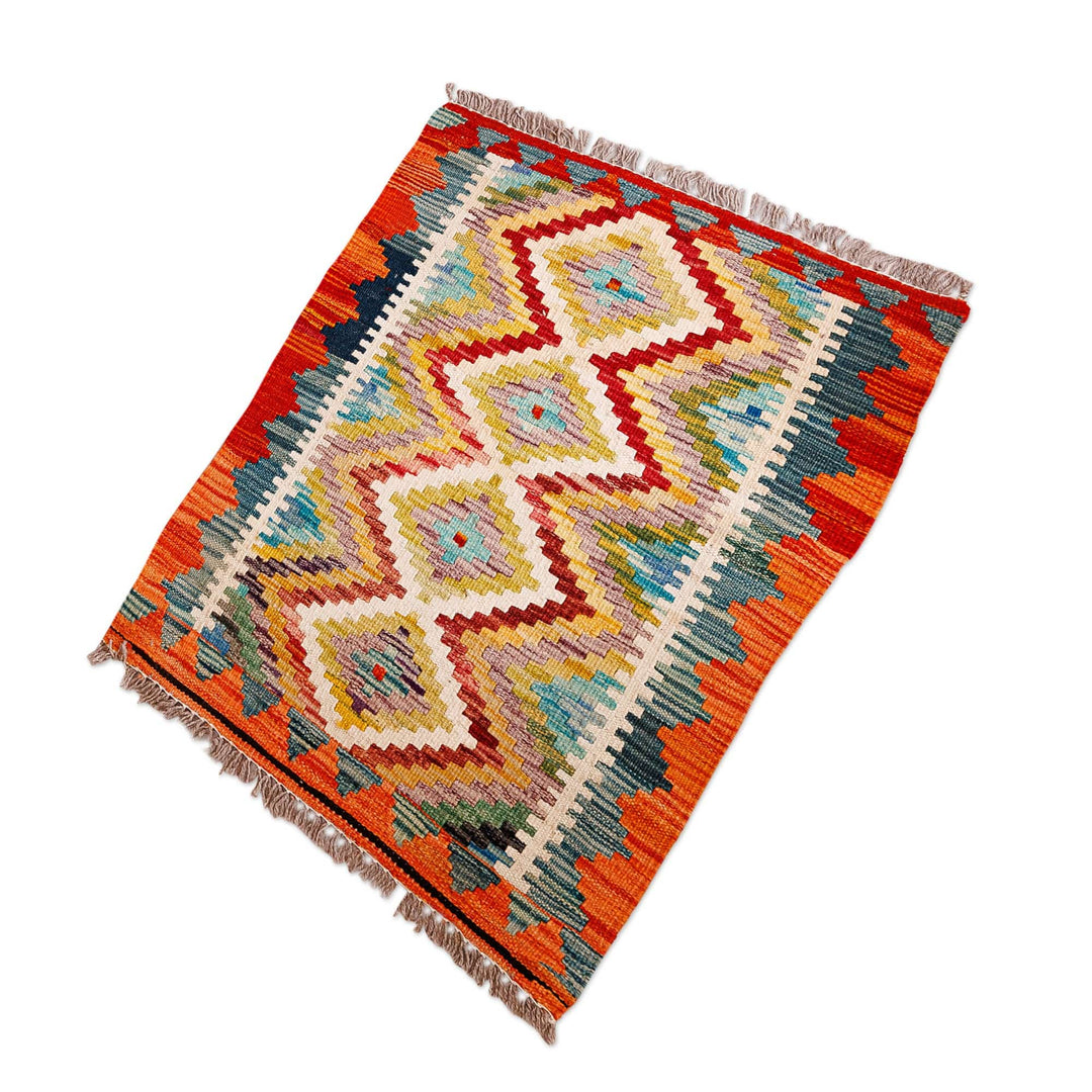 Hand-Knotted Wool Area Rug with Geometric Motifs (2x3) - Creative Patterns
