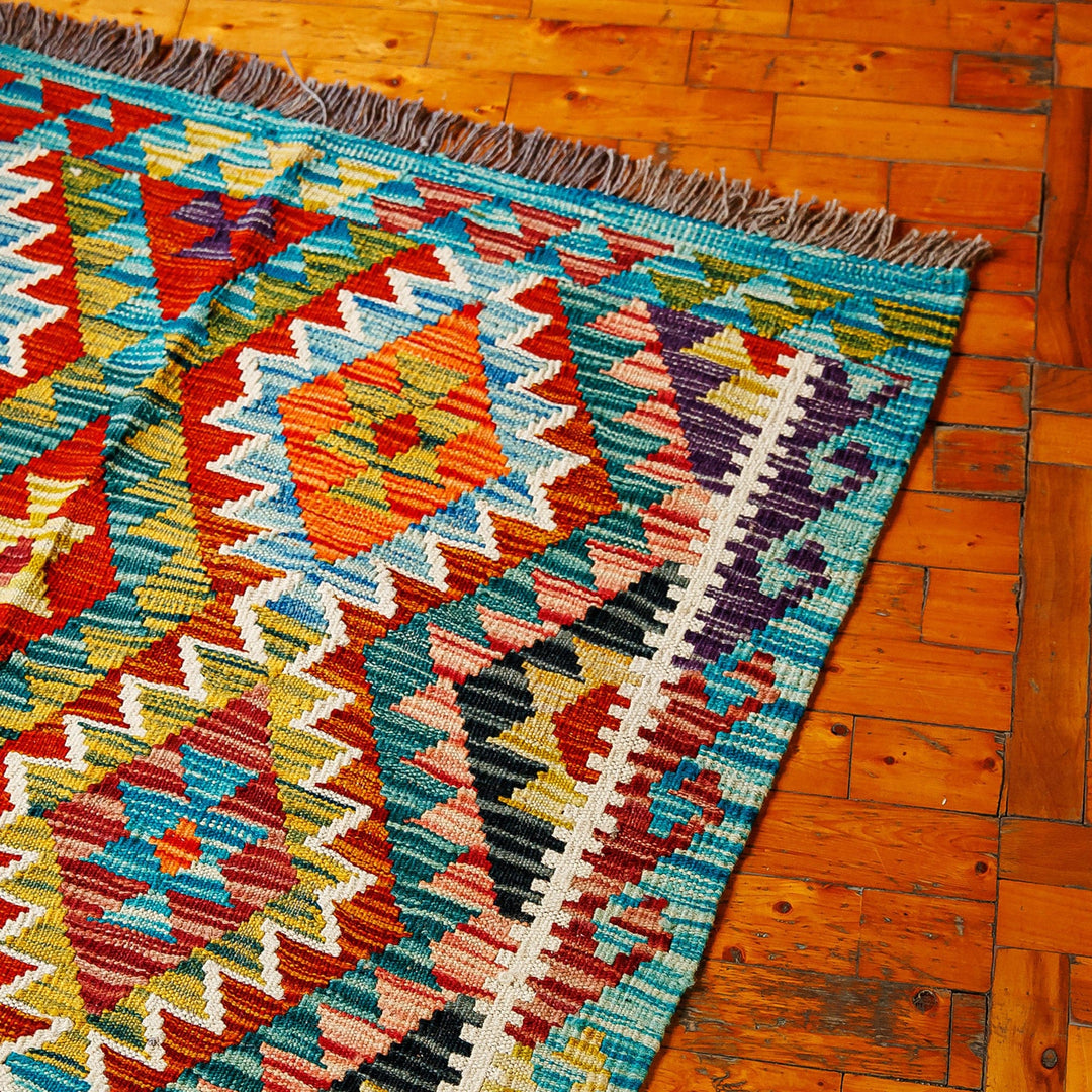 Uzbek Hand-Knotted Rhombus-Themed Wool Area Rug (3x5) - Creative Geometry