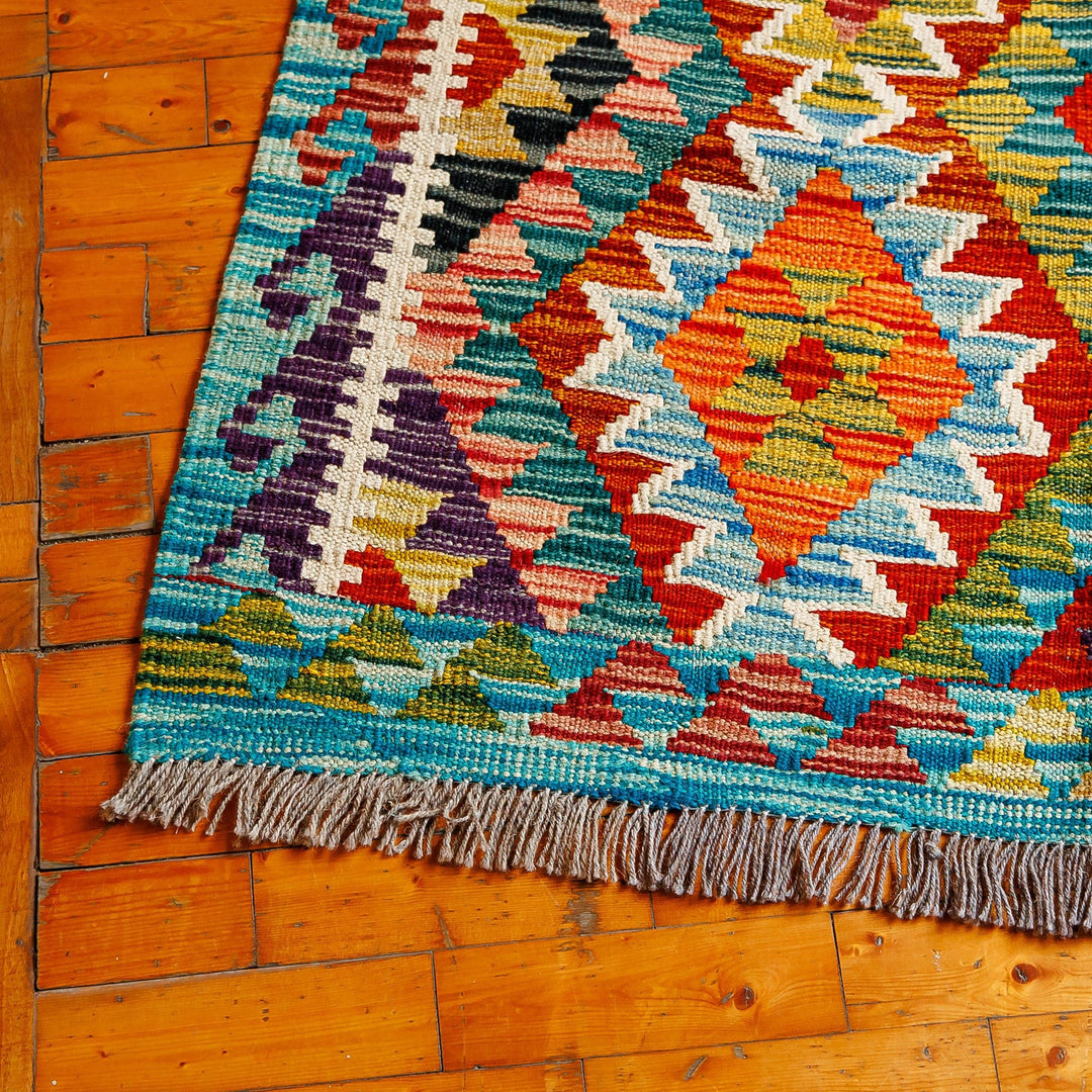 Uzbek Hand-Knotted Rhombus-Themed Wool Area Rug (3x5) - Creative Geometry