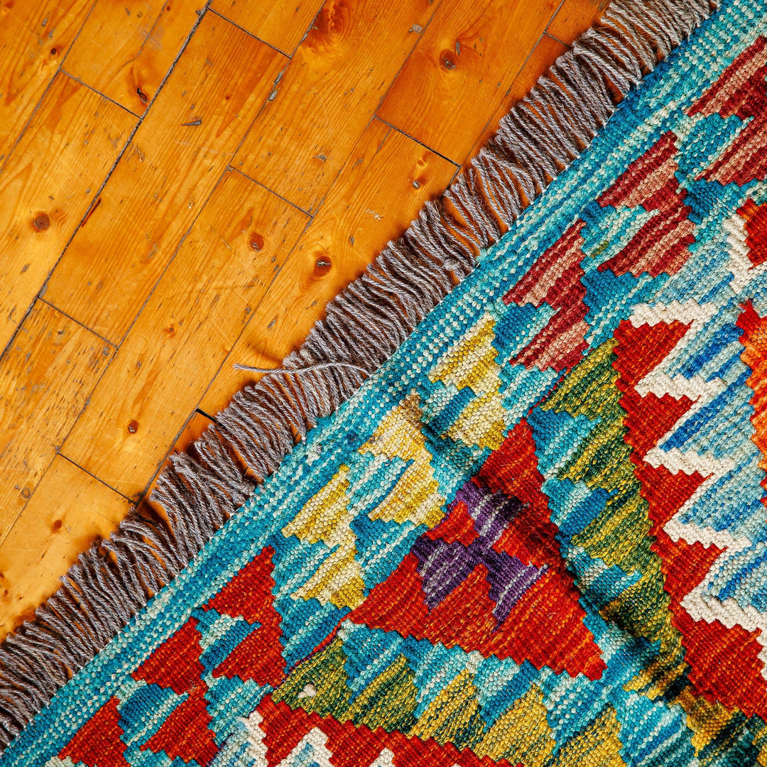 Uzbek Hand-Knotted Rhombus-Themed Wool Area Rug (3x5) - Creative Geometry