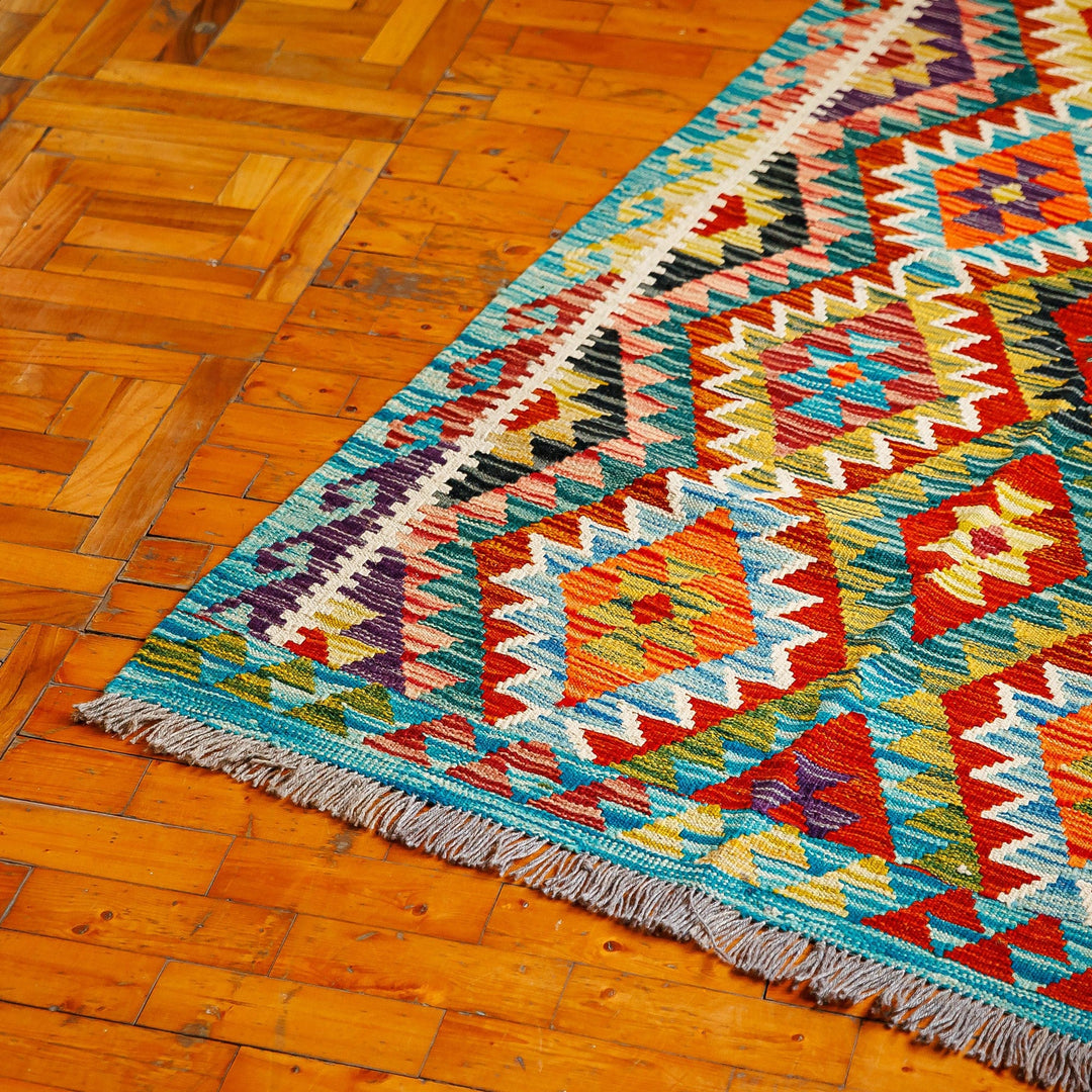 Uzbek Hand-Knotted Rhombus-Themed Wool Area Rug (3x5) - Creative Geometry