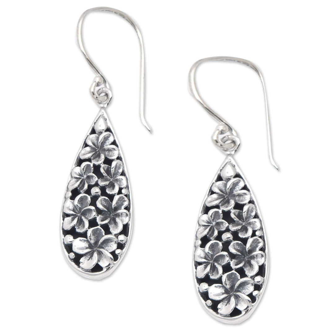 Frangipani-Themed Sterling Silver Floral Dangle Earrings - Blossoming Frangipani