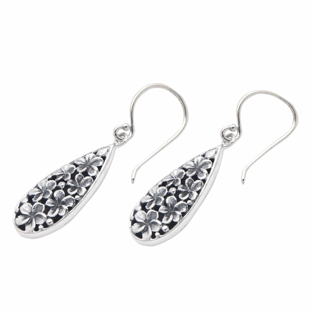 Frangipani-Themed Sterling Silver Floral Dangle Earrings - Blossoming Frangipani