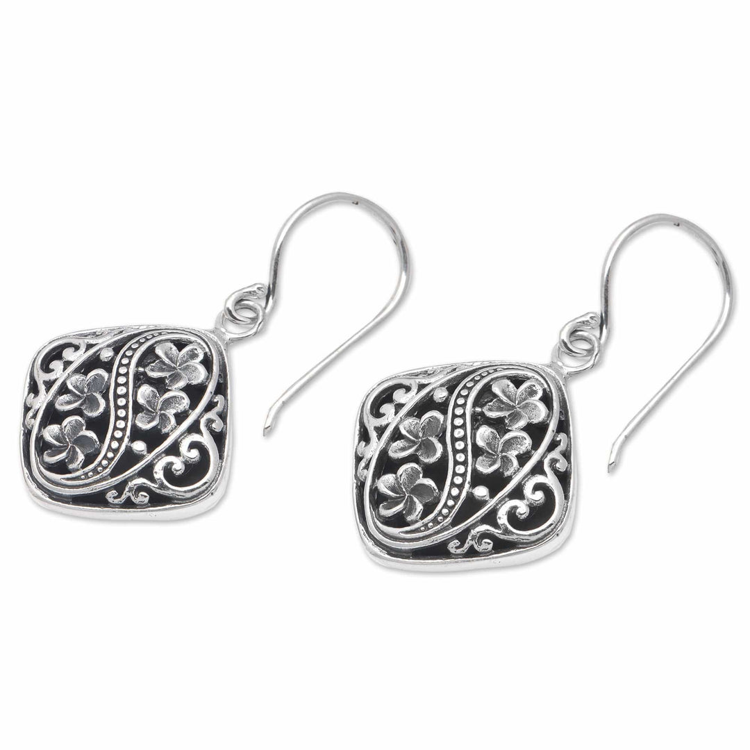 Diamond-Shaped Traditional Floral Dangle Earrings from Bali - Frangipani Spirits
