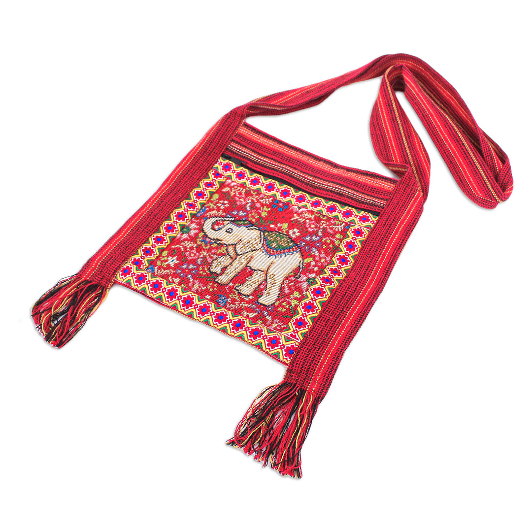 Classic Elephant-Themed Floral Red Sling made in Thailand - Elephant's Majesty