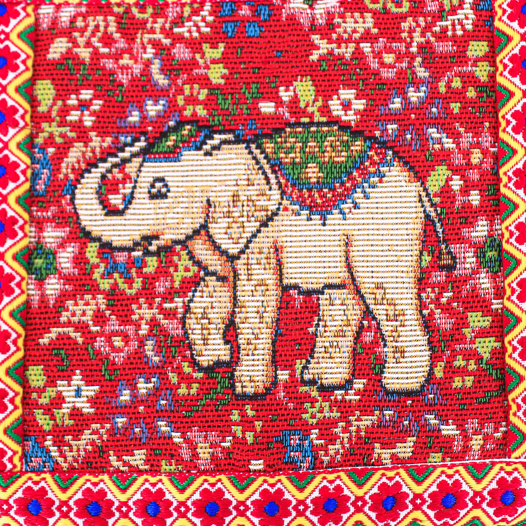 Classic Elephant-Themed Floral Red Sling made in Thailand - Elephant's Majesty
