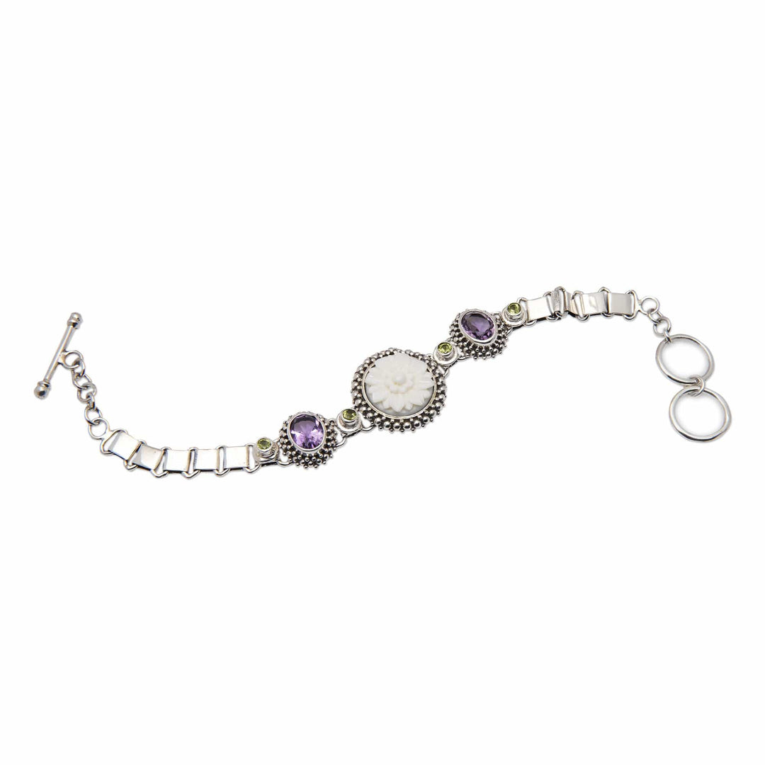 Floral Three-Carat Amethyst and Peridot Pendant Bracelet - Mystical Sunflower
