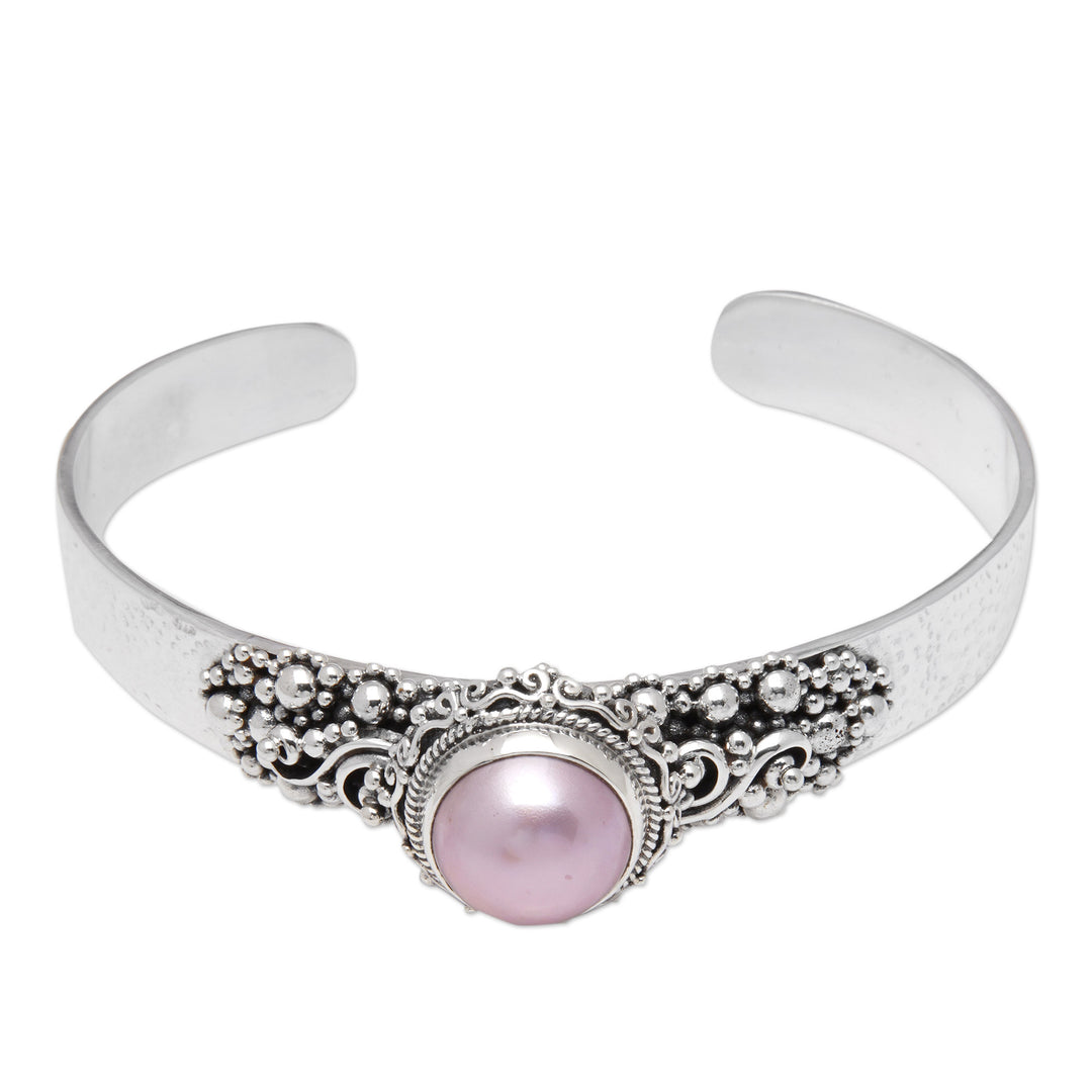Traditional Pink Cultured Pearl Cuff Bracelet from Bali - Pink Moonlight