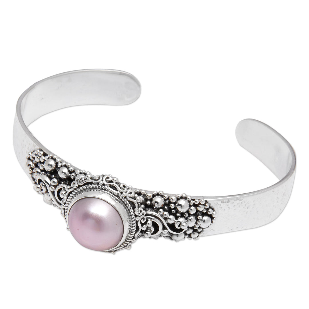 Traditional Pink Cultured Pearl Cuff Bracelet from Bali - Pink Moonlight