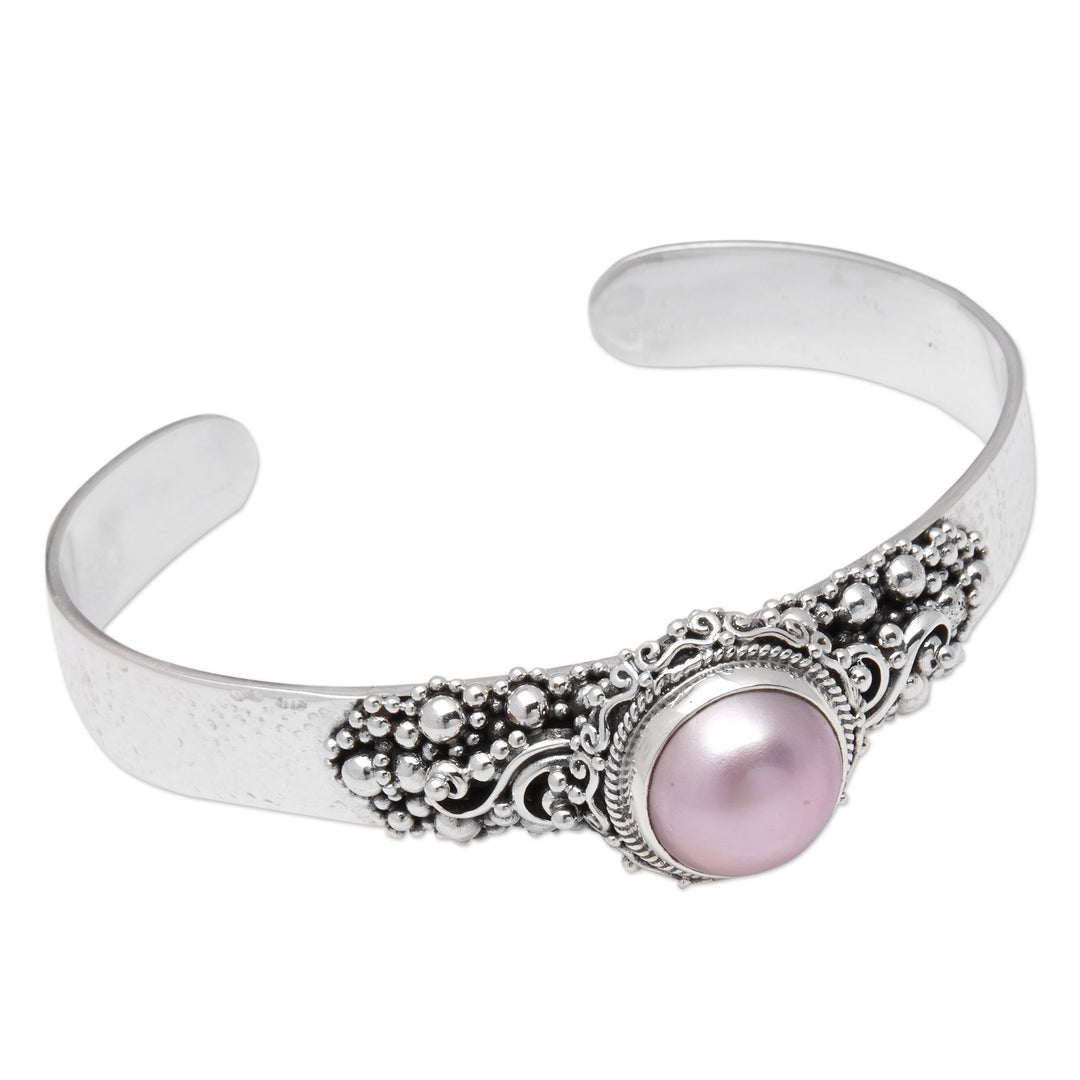 Traditional Pink Cultured Pearl Cuff Bracelet from Bali - Pink Moonlight