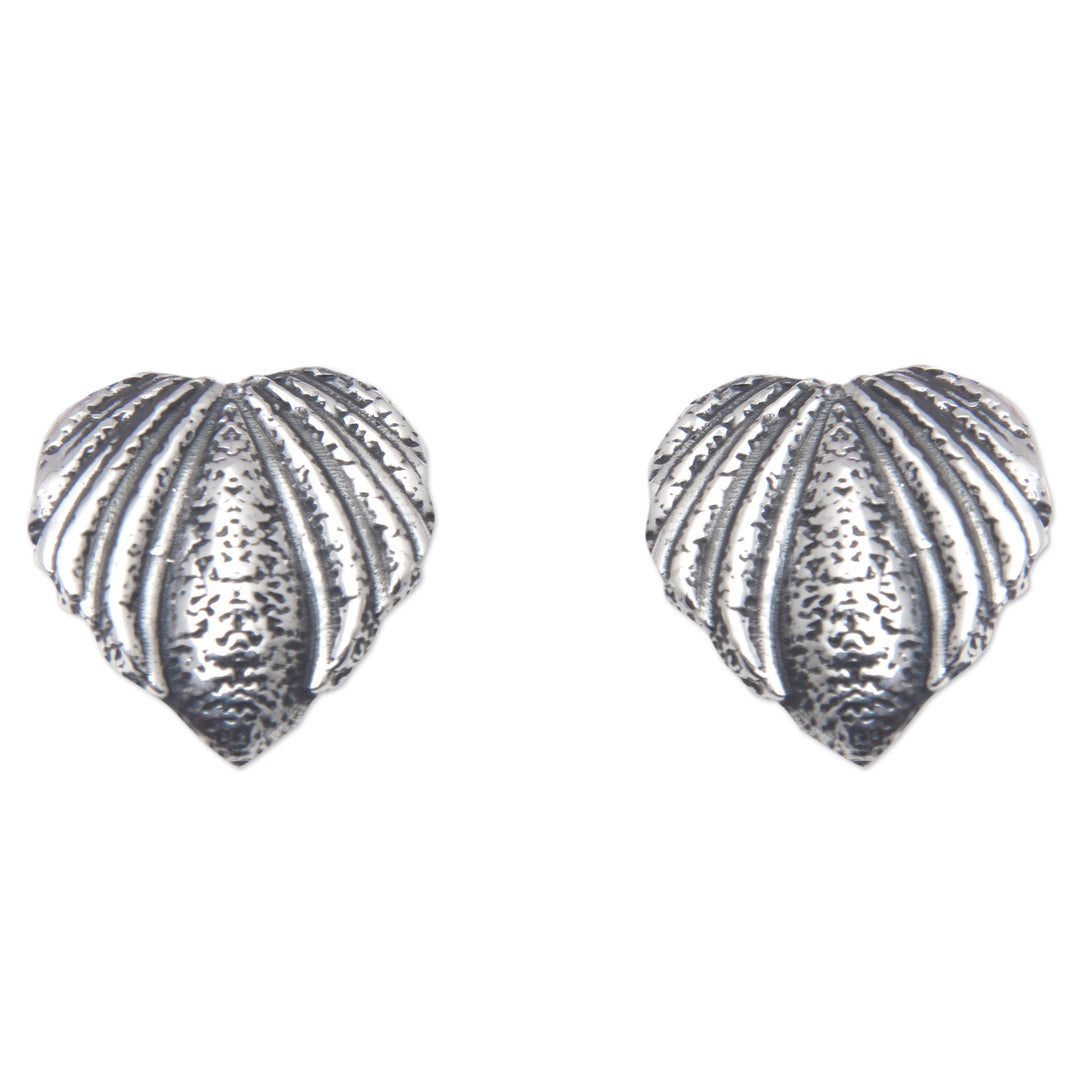 Oxidized Sterling Silver Heart-Themed Button Earrings - Charcoal Heart