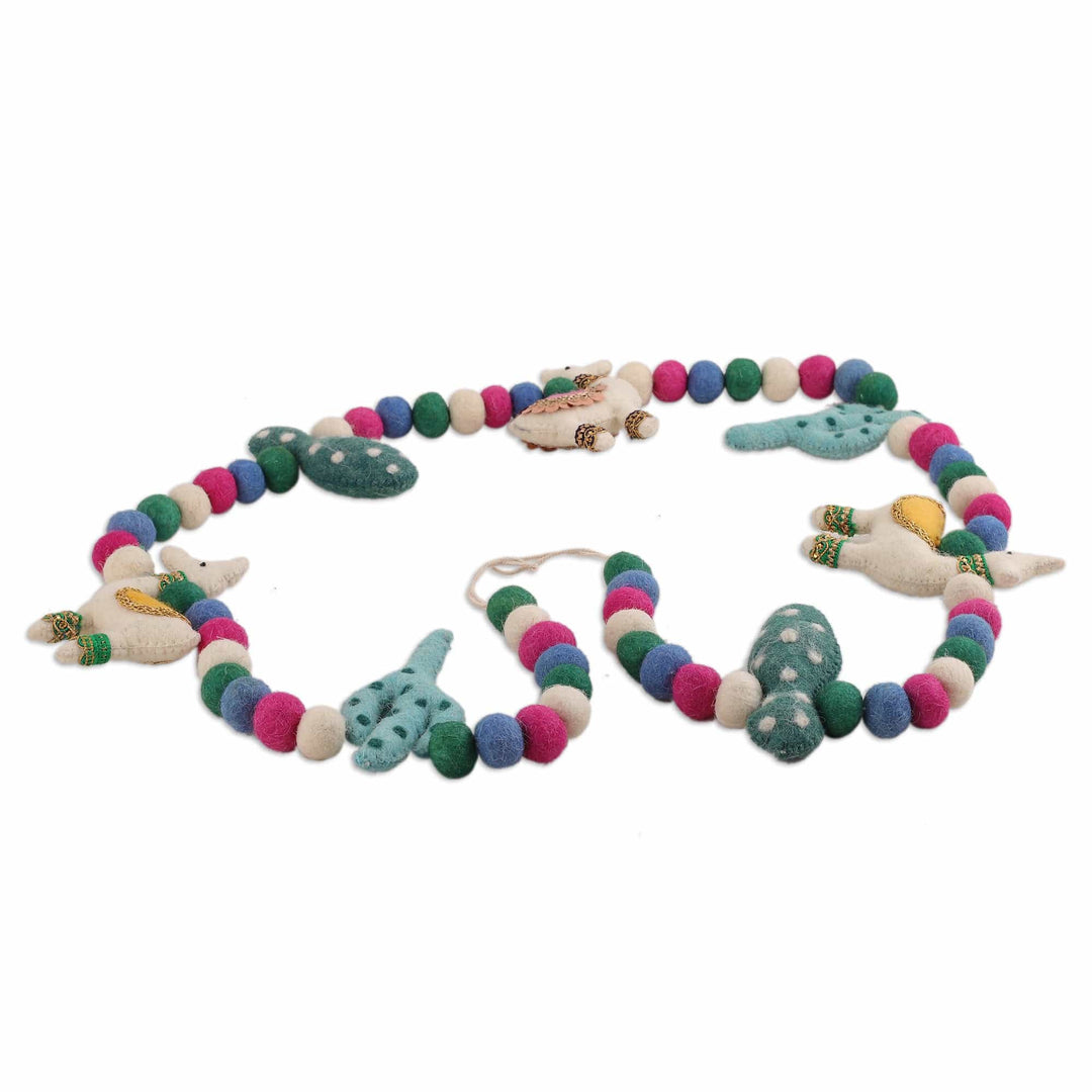 Colorful Llama and Cactus-Themed Wool Felt Garland - Festive Llamas