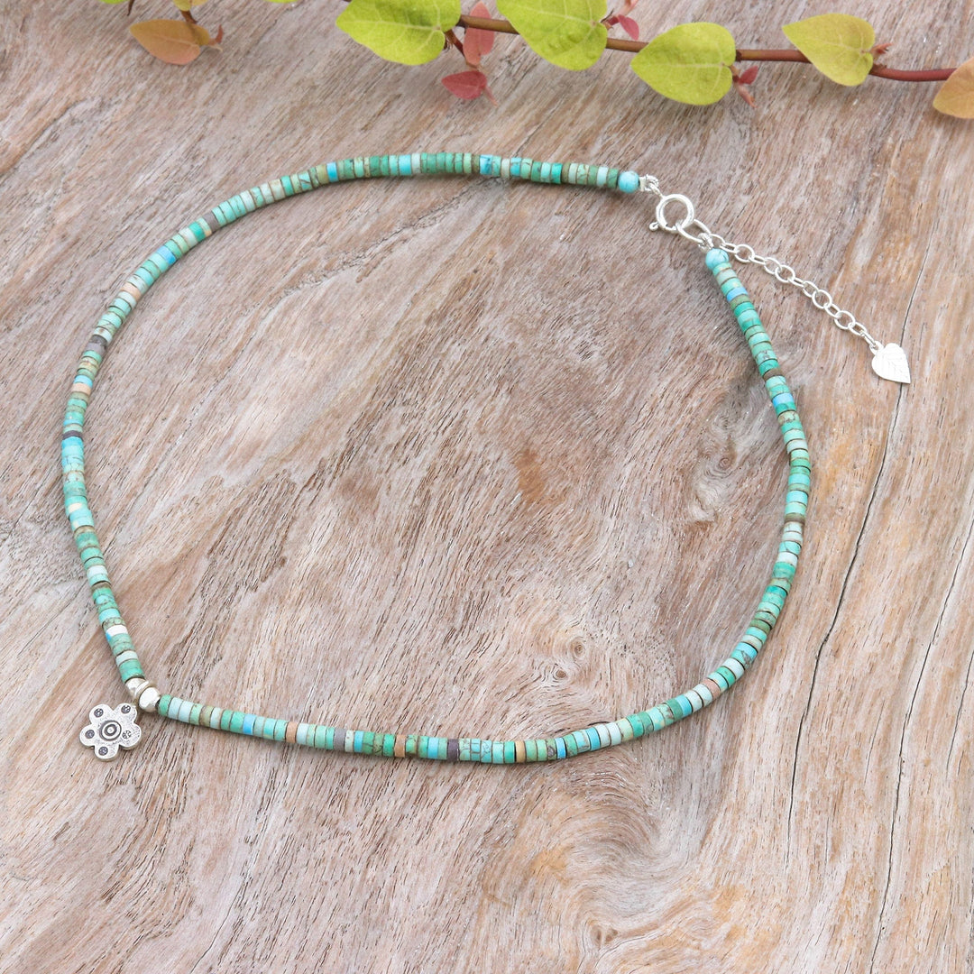 Floral Reconstitued Turquoise Silver Pendant Necklace - Arcadia Flower