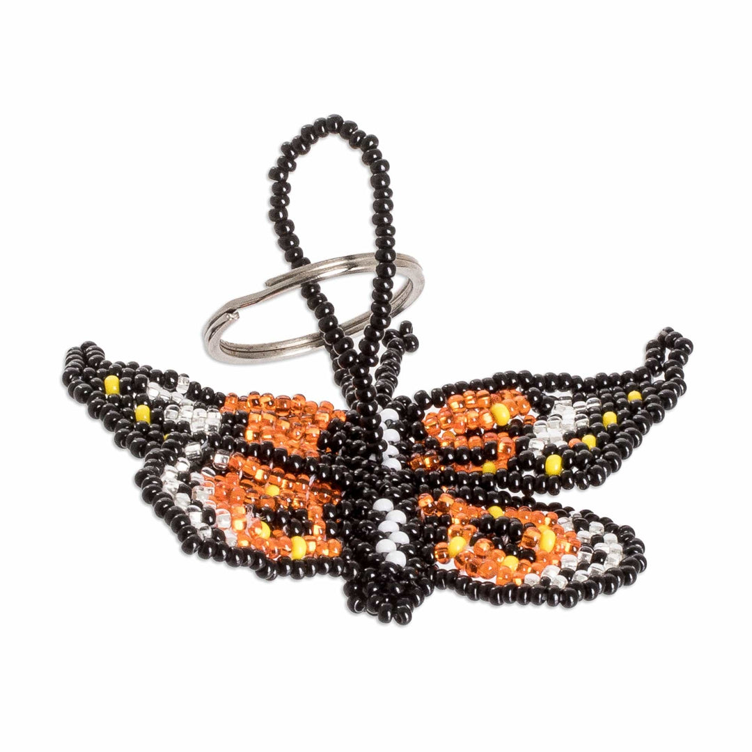 Handcrafted Black and Orange Glass Beaded Butterfly Keychain - Fluttering Hopes