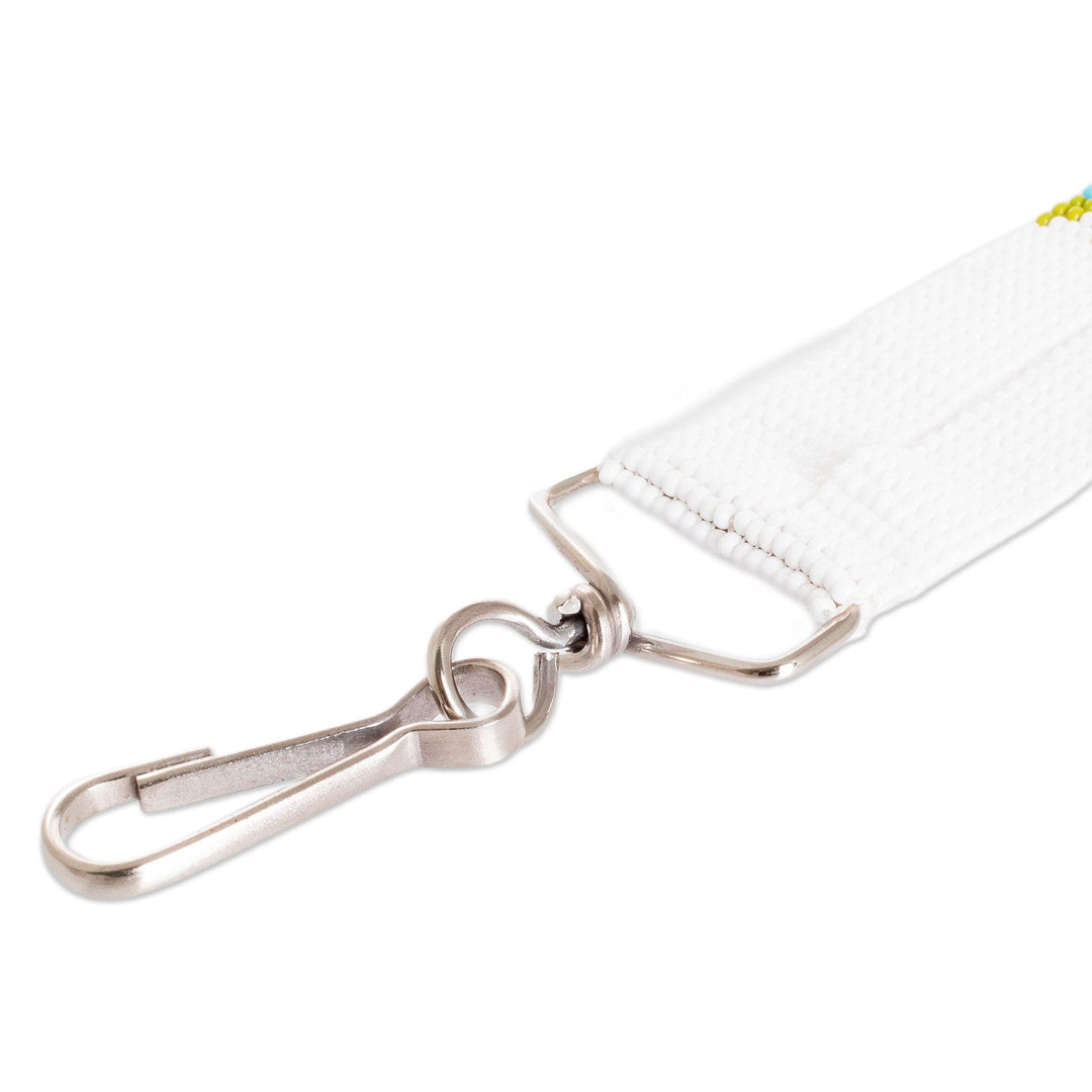 Handmade Beaded Neck Lanyard Keychain Holder in White - Handy and Bohemian