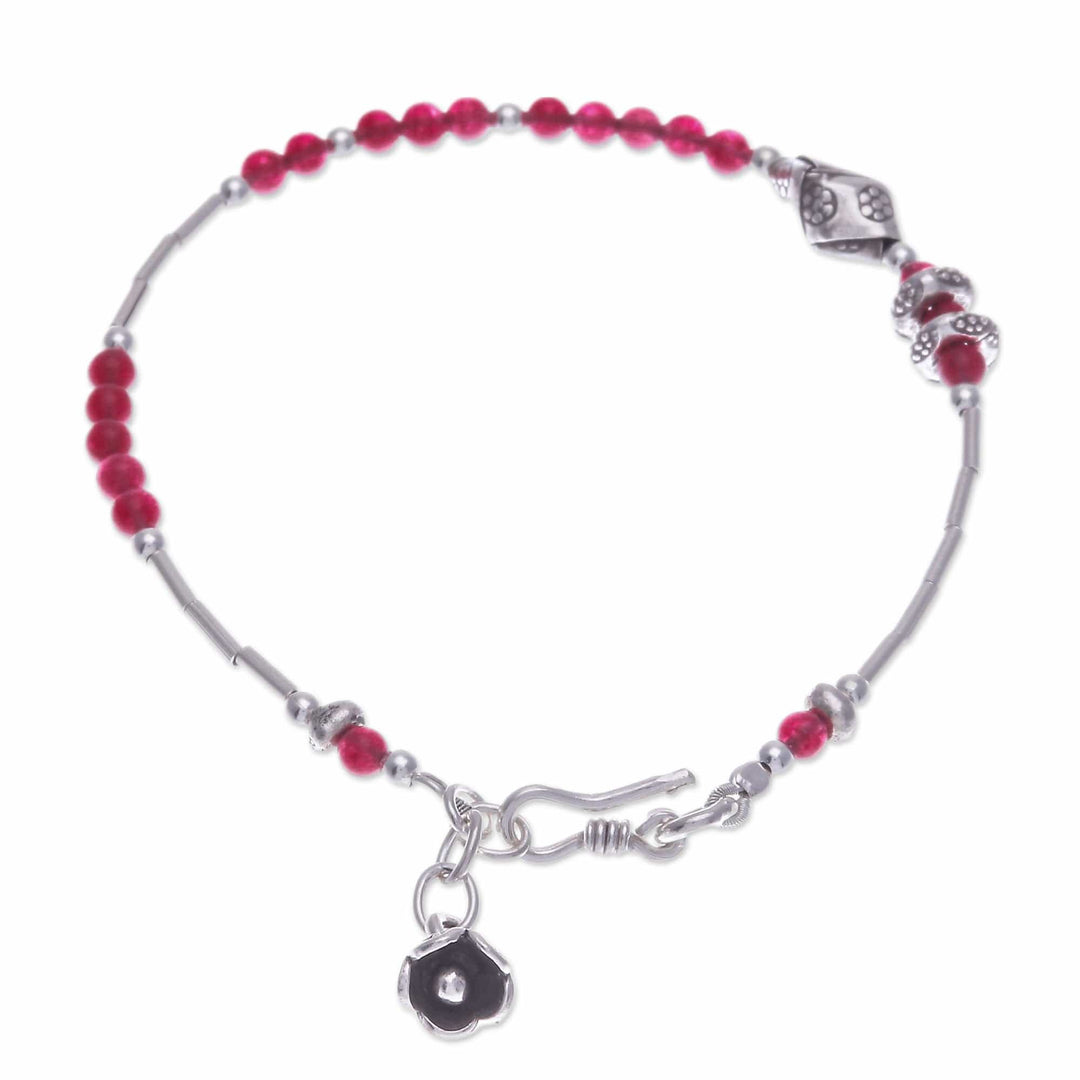 Hill Tribe Quartz and Silver Beaded Charm Pendant Bracelet - Precious Bloom